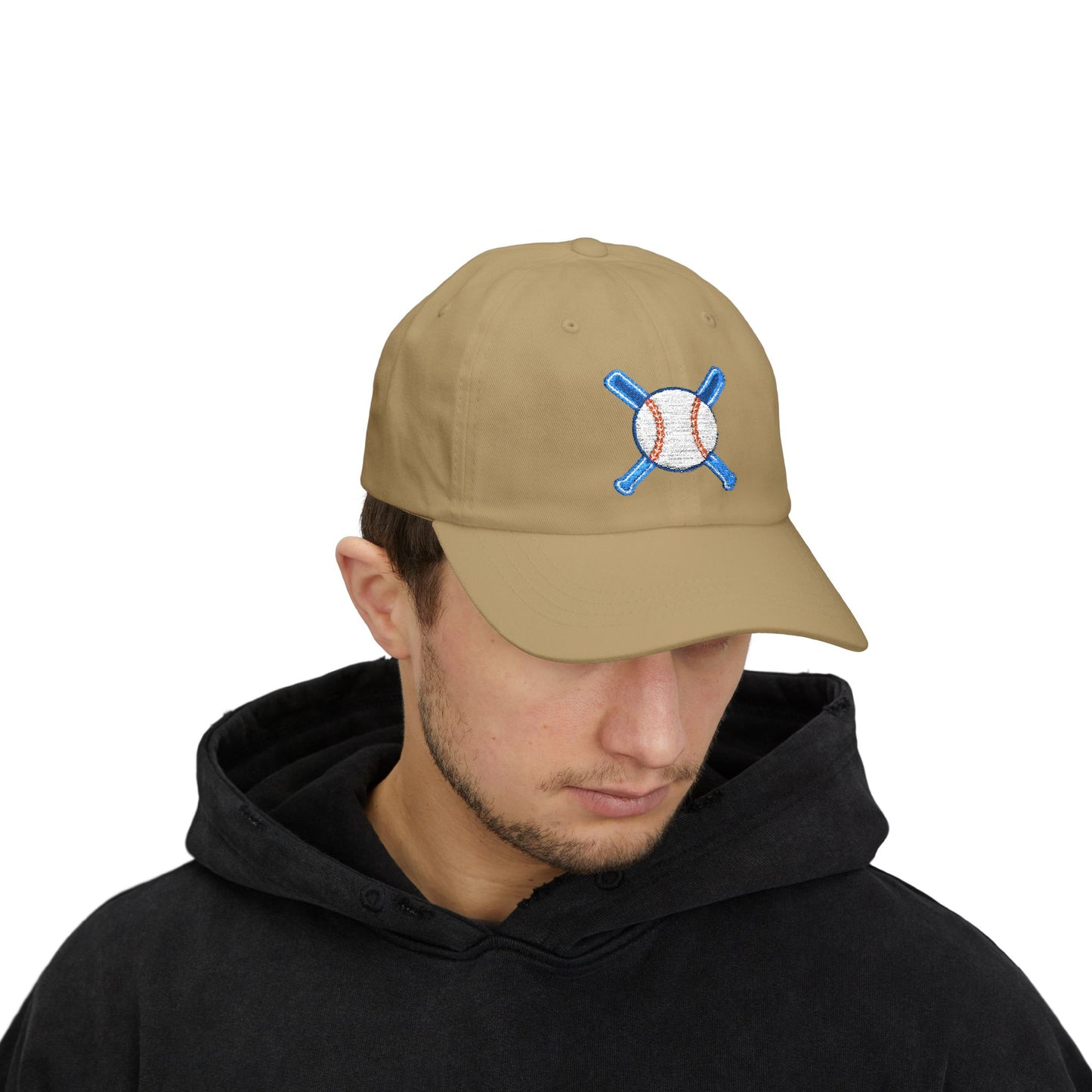 Embroidered Baseball Cap with Bat and Ball Design