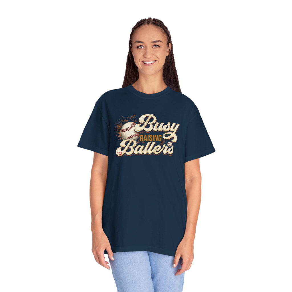 Busy Raising Ballers Baseball Mom T-Shirt – Soft Graphic Tee for Baseball Moms | Natty J’s Apparel