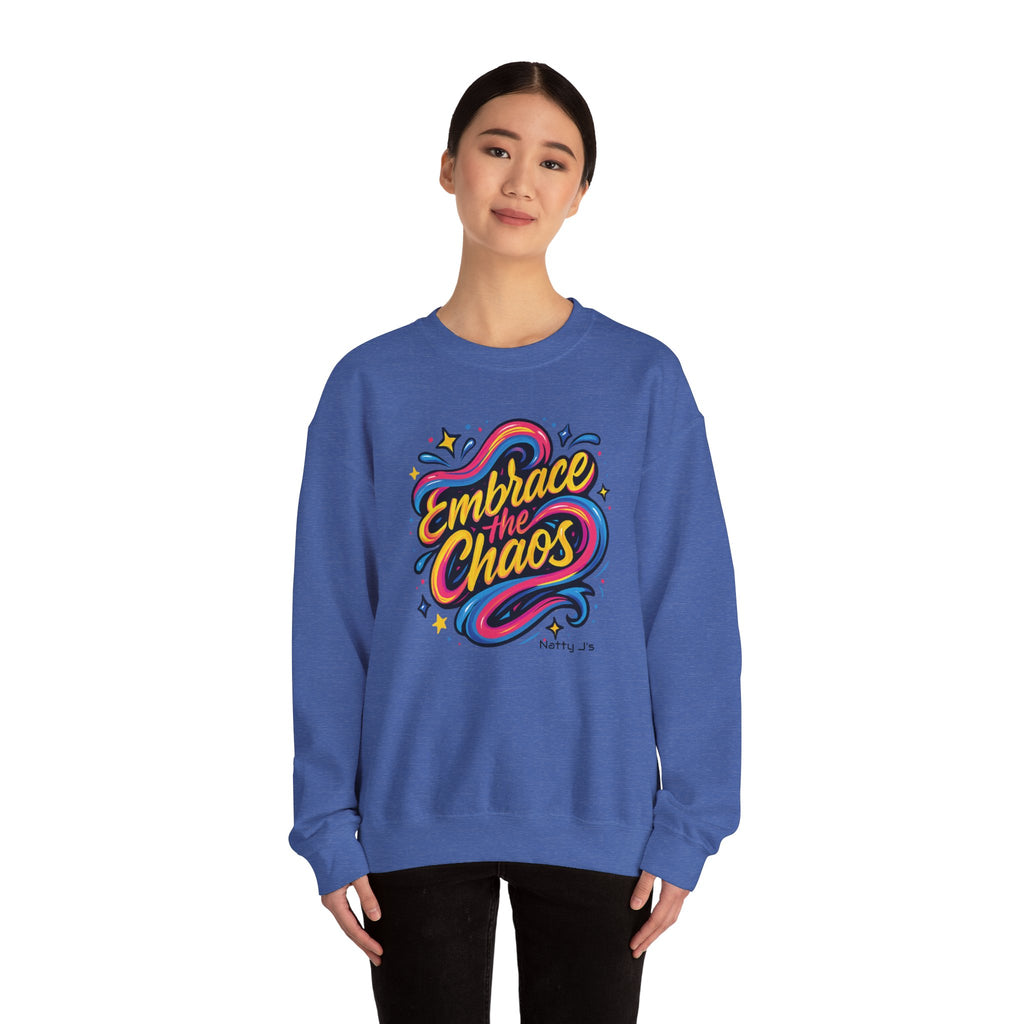 " Embrace the Chaos" Vibrant, Bright, Colorful, Soft Cotton Blend Unisex Heavy Blend™ Crewneck Sweatshirt