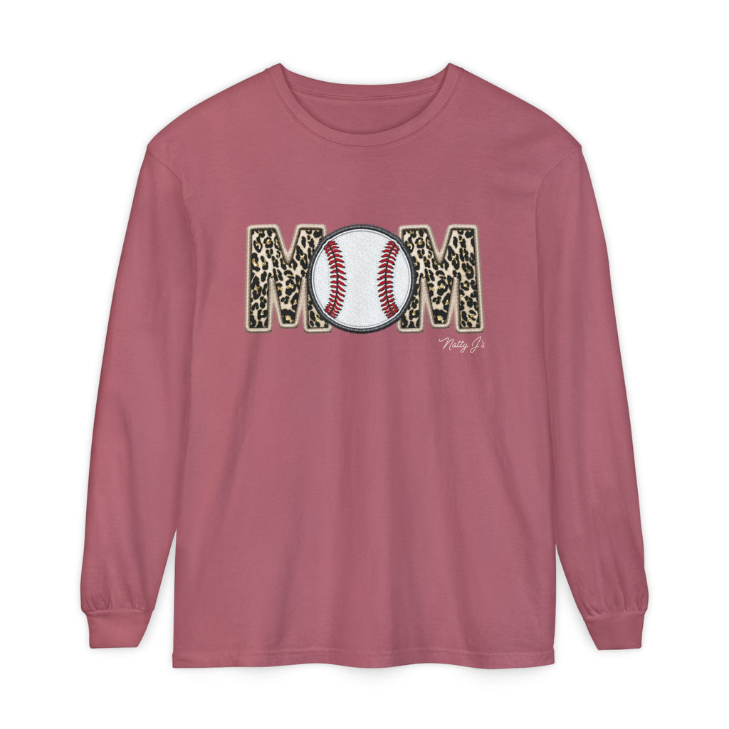 Leopard Baseball MOM Long Sleeve Shirt – Stylish Baseball Mom Graphic Tee | Natty J’s Boutique Apparel