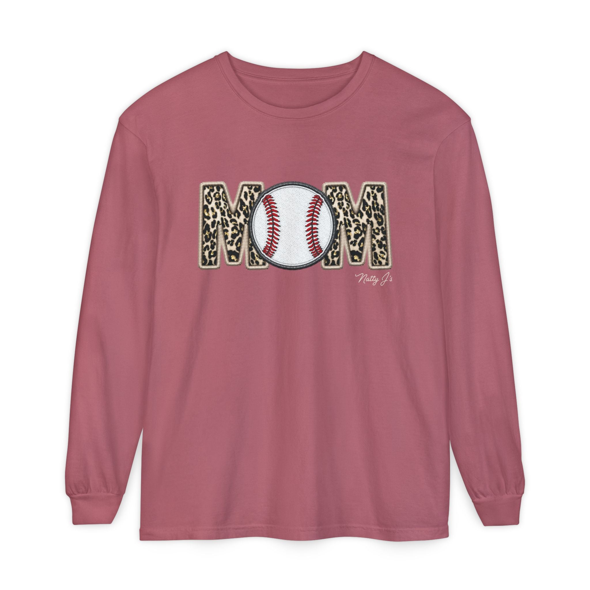 Leopard Baseball MOM Long Sleeve Shirt – Stylish Baseball Mom Graphic Tee | Natty J’s Boutique Apparel