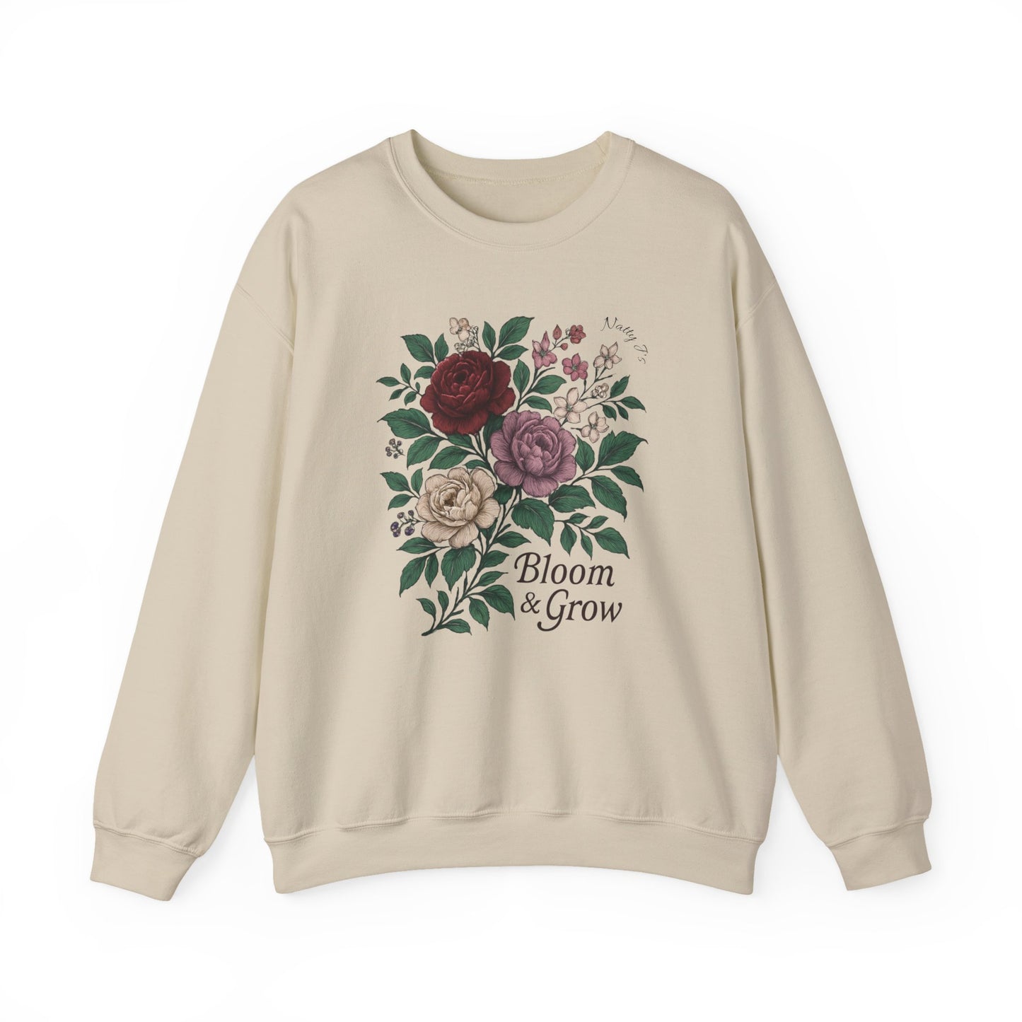 Bloom & Grow Sweatshirt – Floral Botanical Crewneck Pullover | Natty J’s Cozy Boutique Apparel
