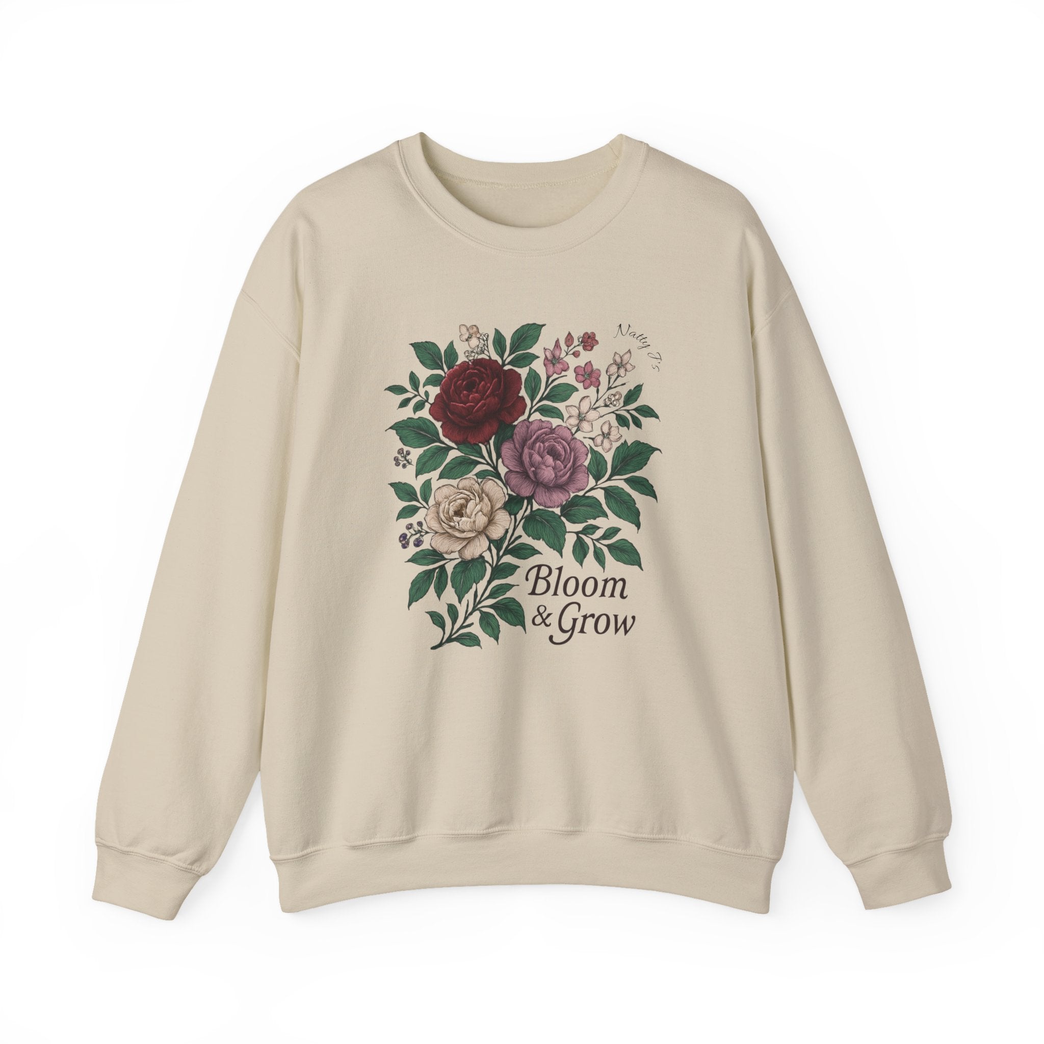 Bloom & Grow Sweatshirt – Floral Botanical Crewneck Pullover | Natty J’s Cozy Boutique Apparel