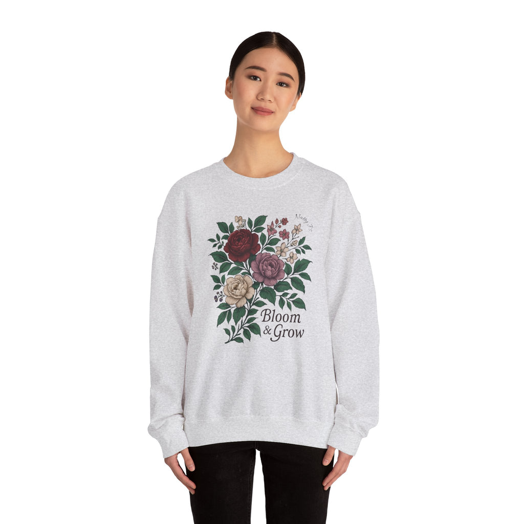 Bloom & Grow Sweatshirt – Floral Botanical Crewneck Pullover | Natty J’s Cozy Boutique Apparel