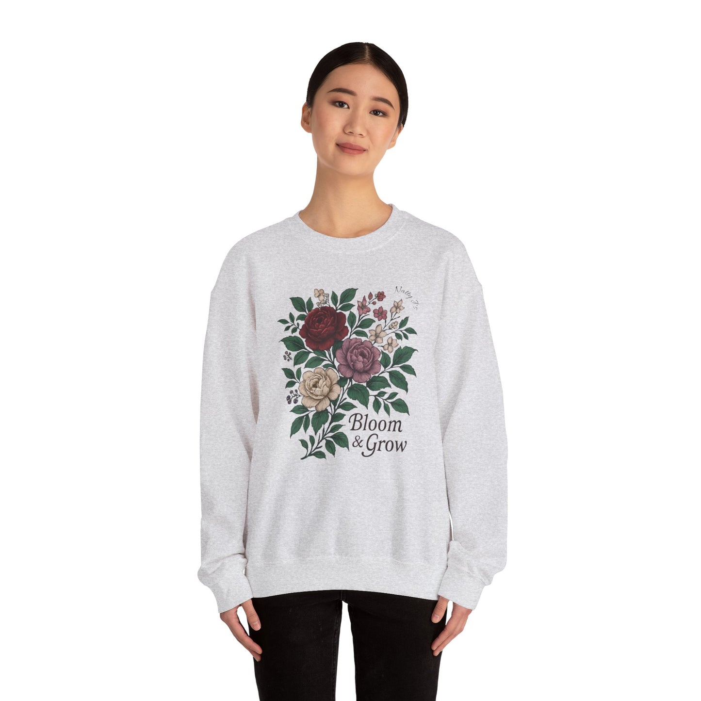Bloom & Grow Sweatshirt – Floral Botanical Crewneck Pullover | Natty J’s Cozy Boutique Apparel