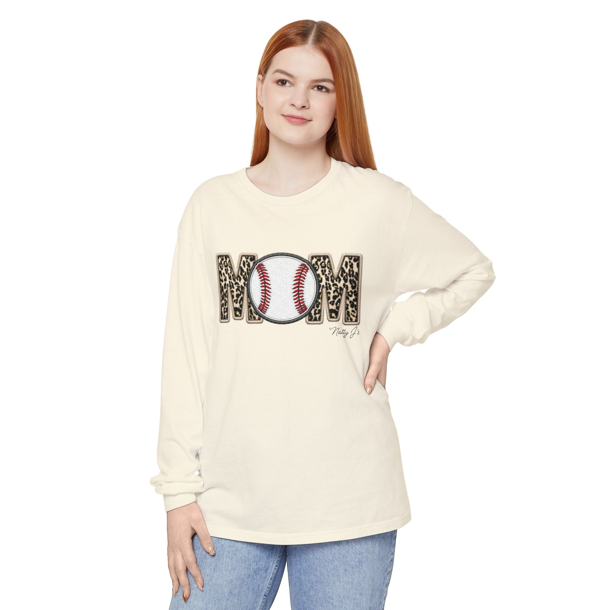 Leopard Baseball MOM Long Sleeve Shirt – Stylish Baseball Mom Graphic Tee | Natty J’s Boutique Apparel