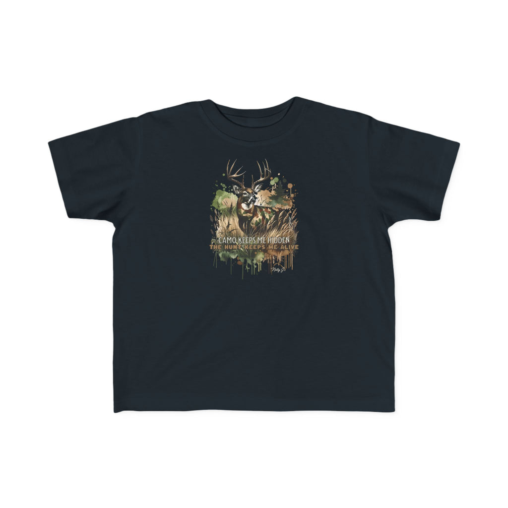 Toddler Camo Keeps Me Hidden T-Shirt – Deer Hunting Graphic Tee for Toddlers | Natty J’s Outdoor Apparel