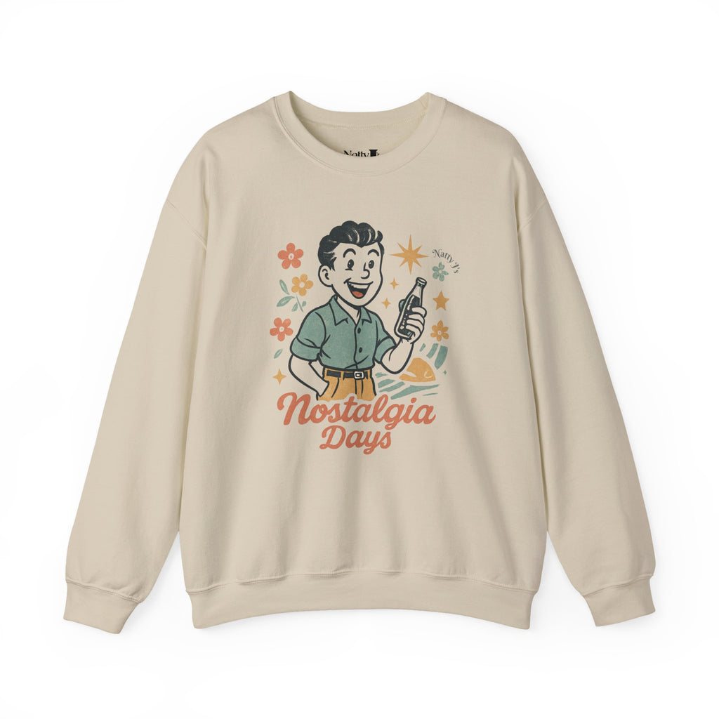 Vintage Nostalgia Days Sweatshirt – Retro Graphic Crewneck Pullover | Natty J’s Cozy Unisex Apparel