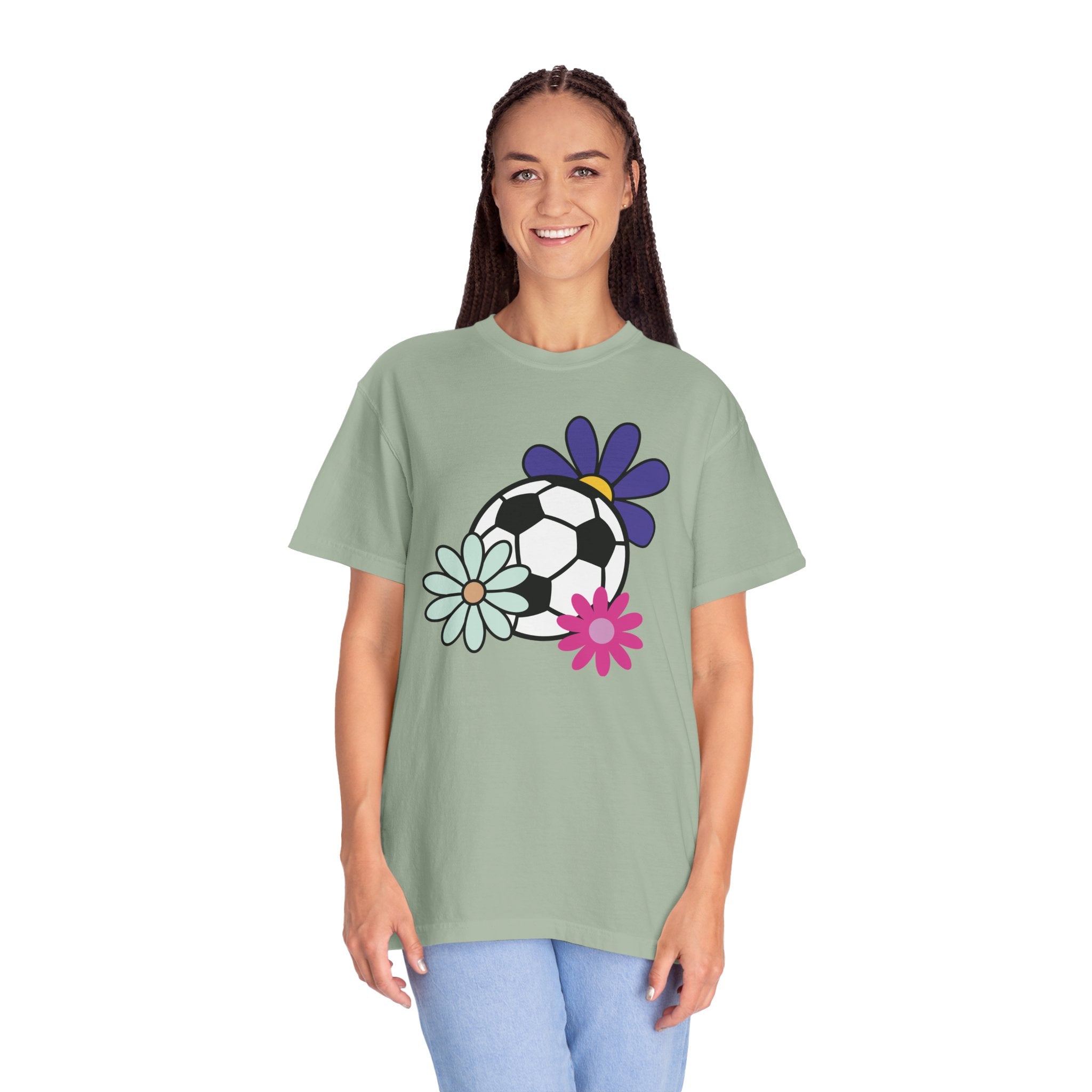 Groovy Flower Soccer Unisex Short Sleeve Cotton Comfort Colors Causal Sportswear T-Shirt, Summer, Sports, Bright