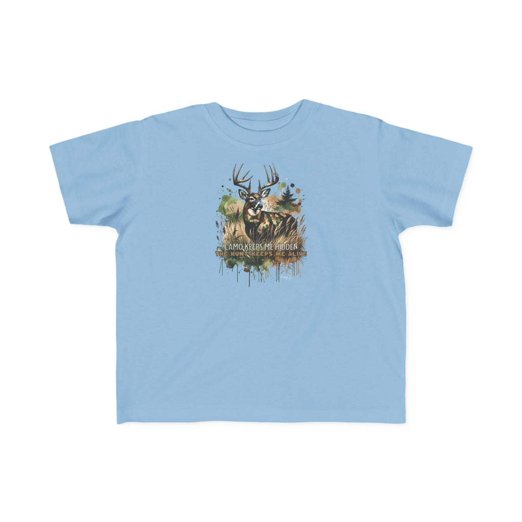 Toddler Camo Keeps Me Hidden T-Shirt – Deer Hunting Graphic Tee for Toddlers | Natty J’s Outdoor Apparel