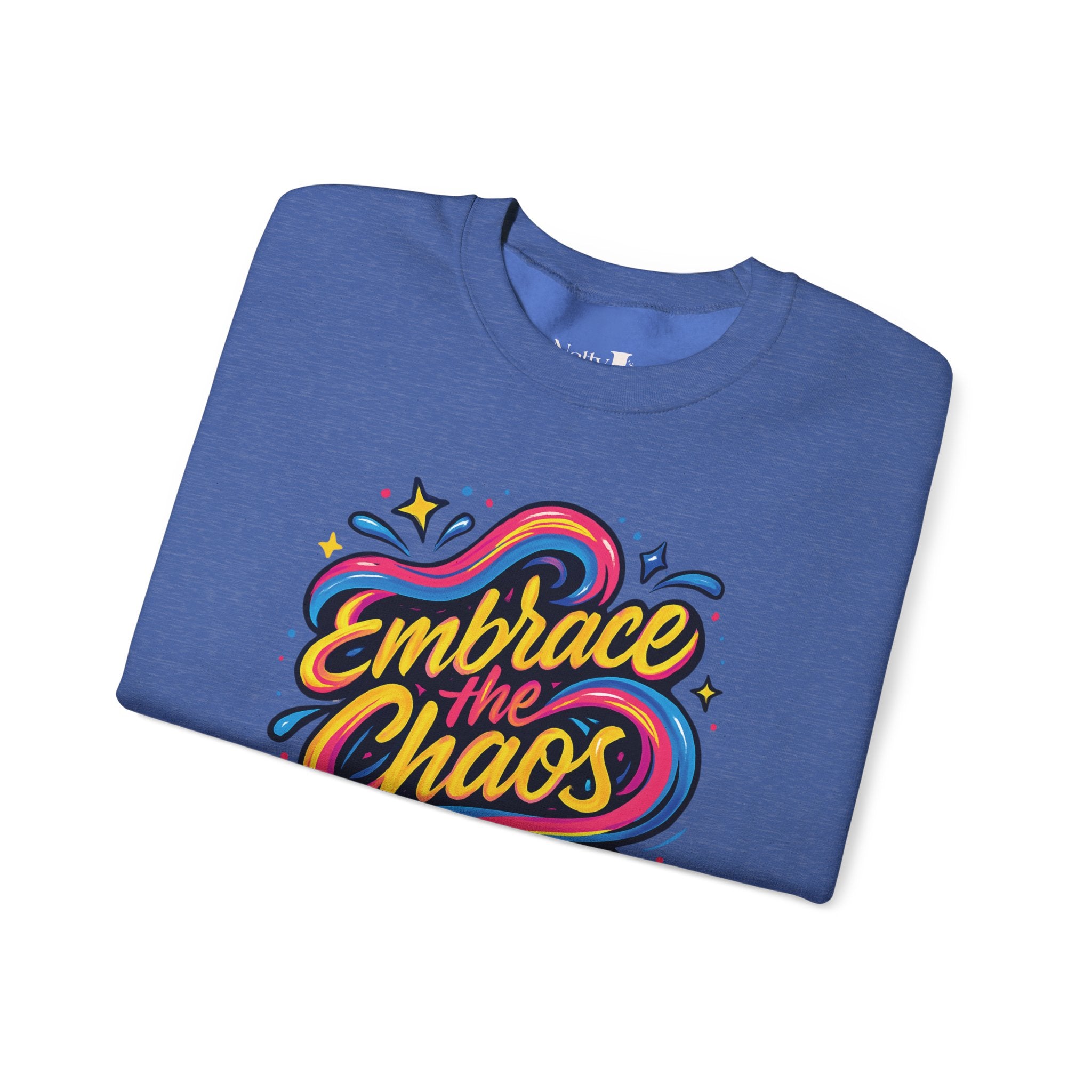 " Embrace the Chaos" Vibrant, Bright, Colorful, Soft Cotton Blend Unisex Heavy Blend™ Crewneck Sweatshirt