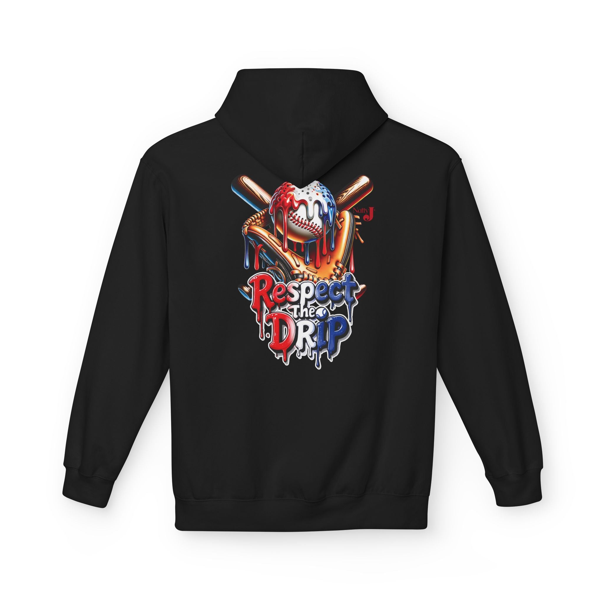 Respect the Drip Baseball Hoodie for Men – Patriotic Red White Blue Baseball Drip Graphic Hoodie | USA Sports Fan Pullover