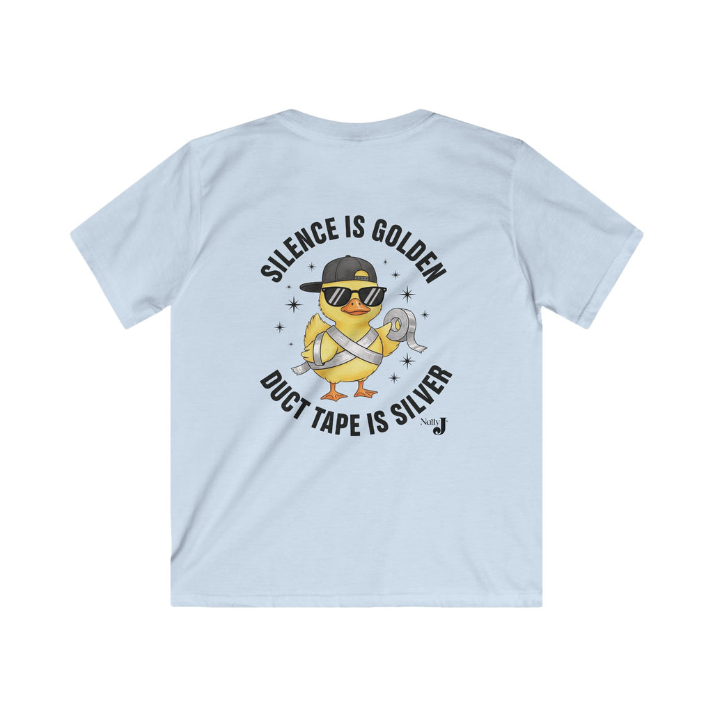 Silence Is Golden Duct Tape Is Silver Youth Shirt | Funny Duck Graphic Tee for Boys | Sarcastic Kids Graphic T-Shirt