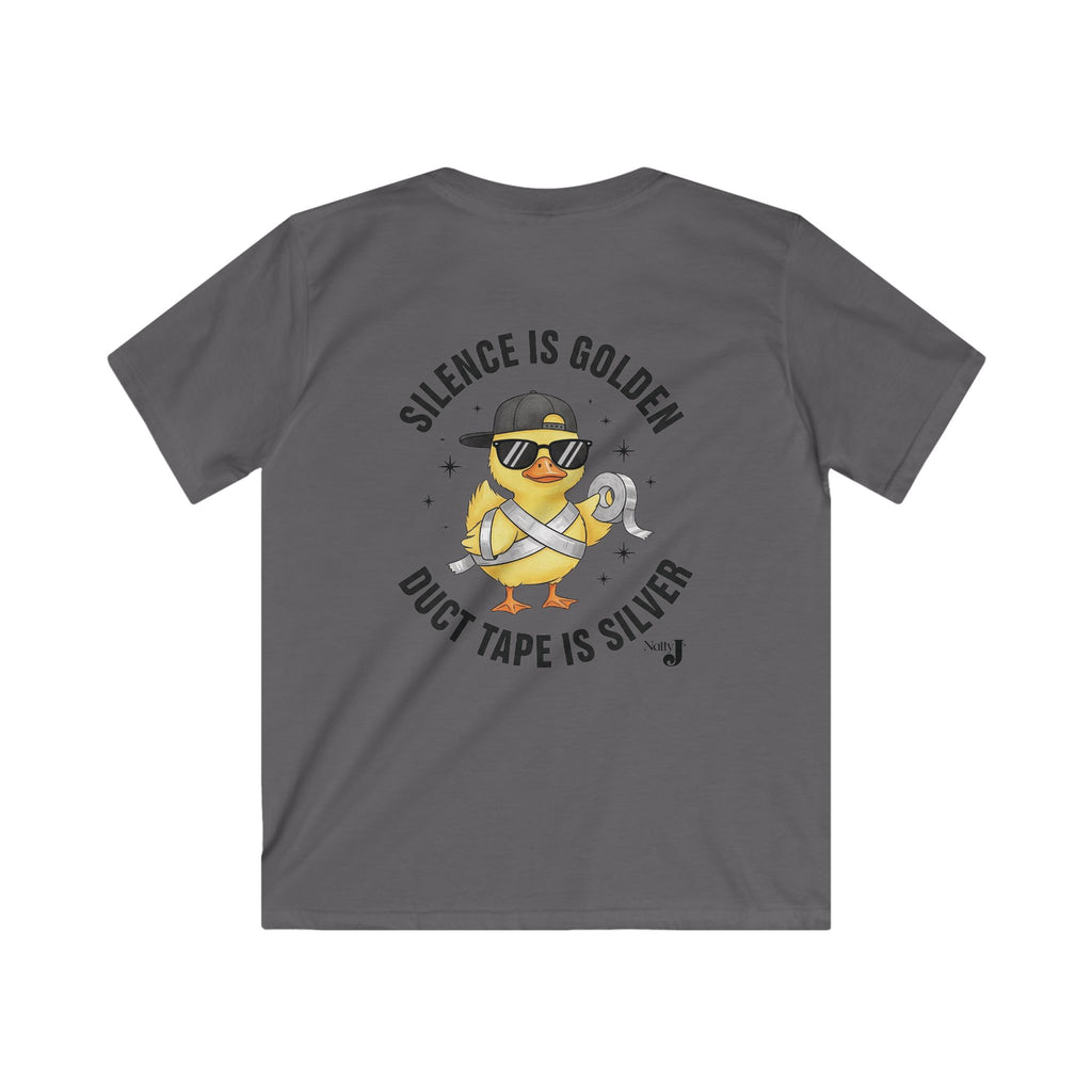 Silence Is Golden Duct Tape Is Silver Youth Shirt | Funny Duck Graphic Tee for Boys | Sarcastic Kids Graphic T-Shirt