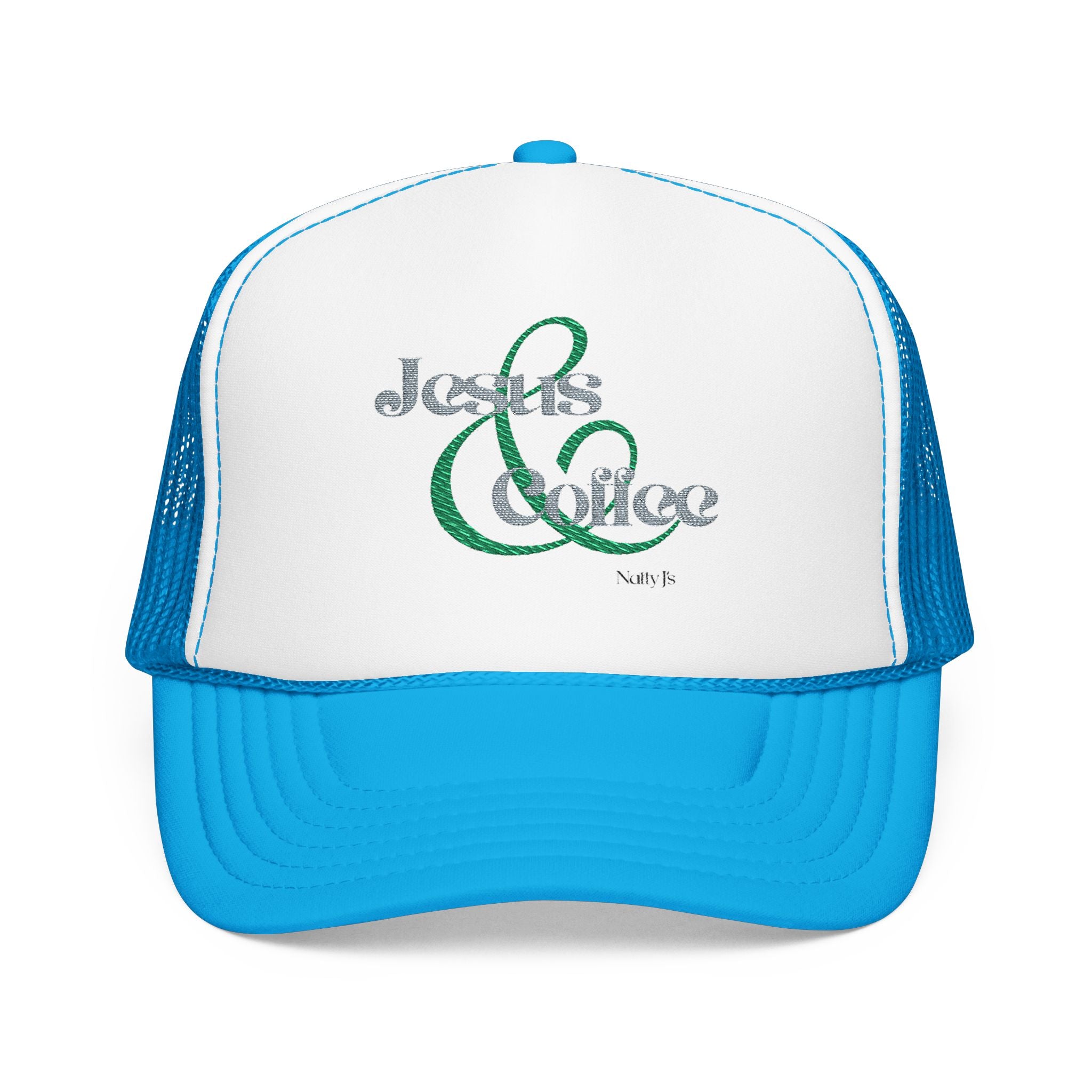 Embroidered Jesus & Coffee Foam Trucker Hat