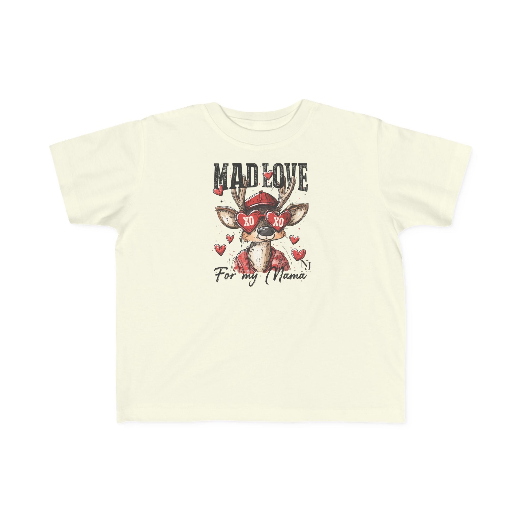 “Mad Love for My Mama” Toddler Valentine Shirt – Cute Deer Heart Graphic Toddler Tee