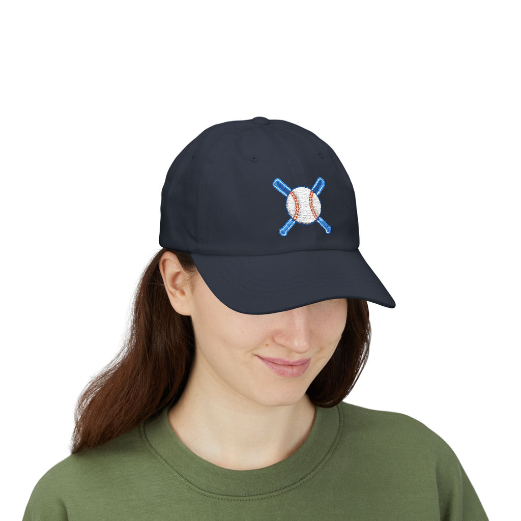 Embroidered Baseball Cap with Bat and Ball Design