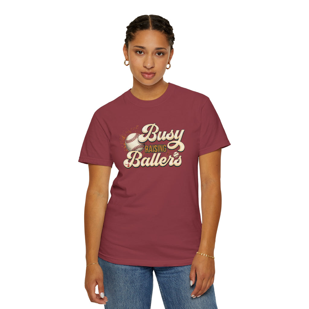 Busy Raising Ballers Baseball Mom T-Shirt – Soft Graphic Tee for Baseball Moms | Natty J’s Apparel