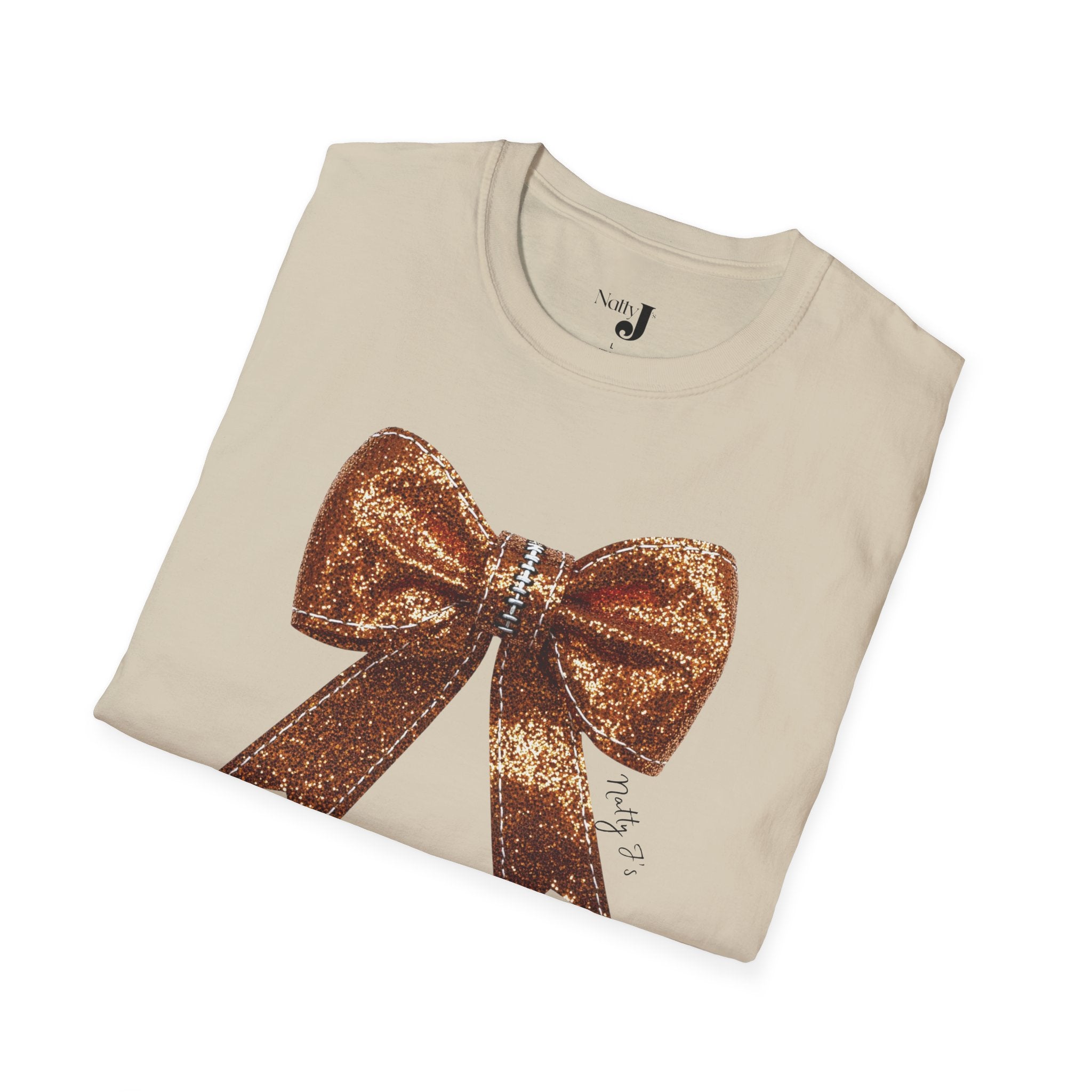 Sparkling Football Bow Womens Unisex Softstyle Cotton T-Shirt