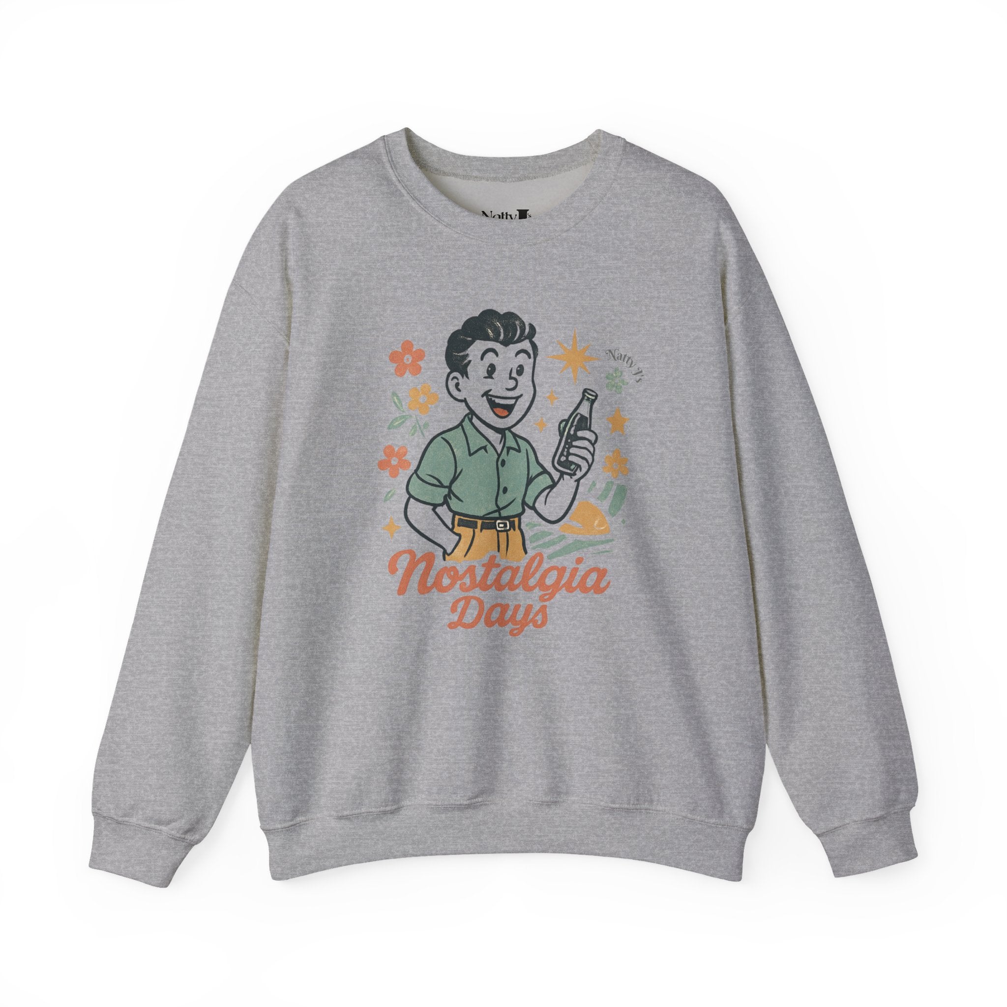 Vintage Nostalgia Days Sweatshirt – Retro Graphic Crewneck Pullover | Natty J’s Cozy Unisex Apparel