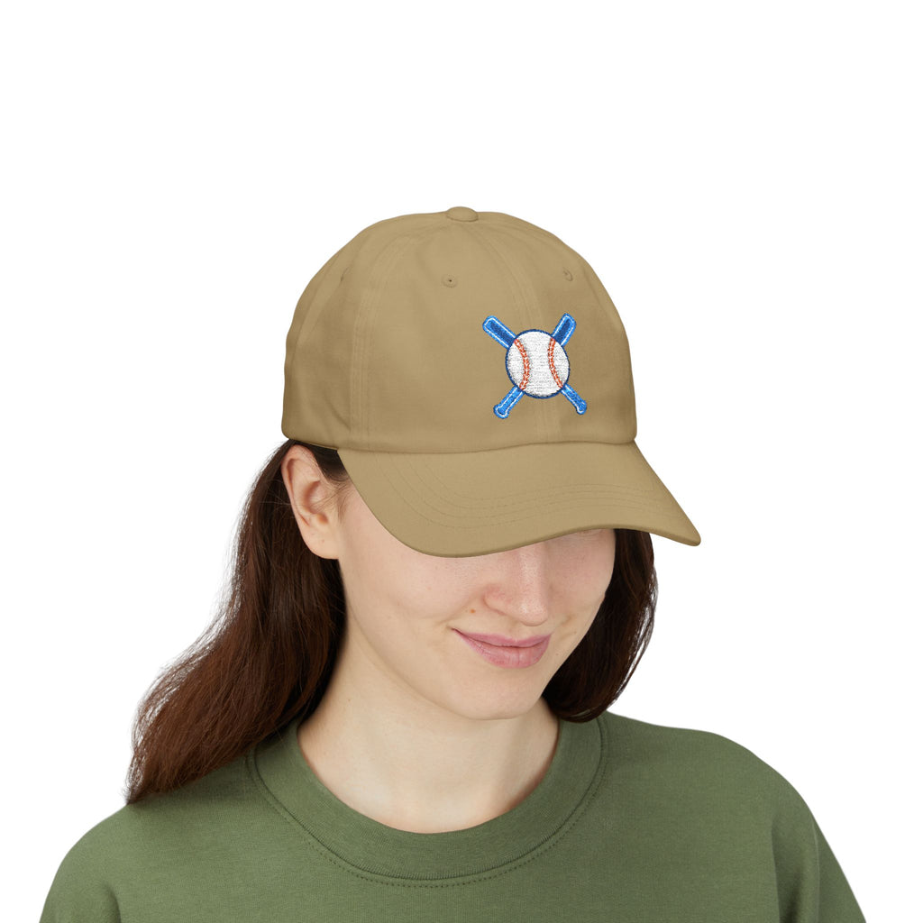 Embroidered Baseball Cap with Bat and Ball Design
