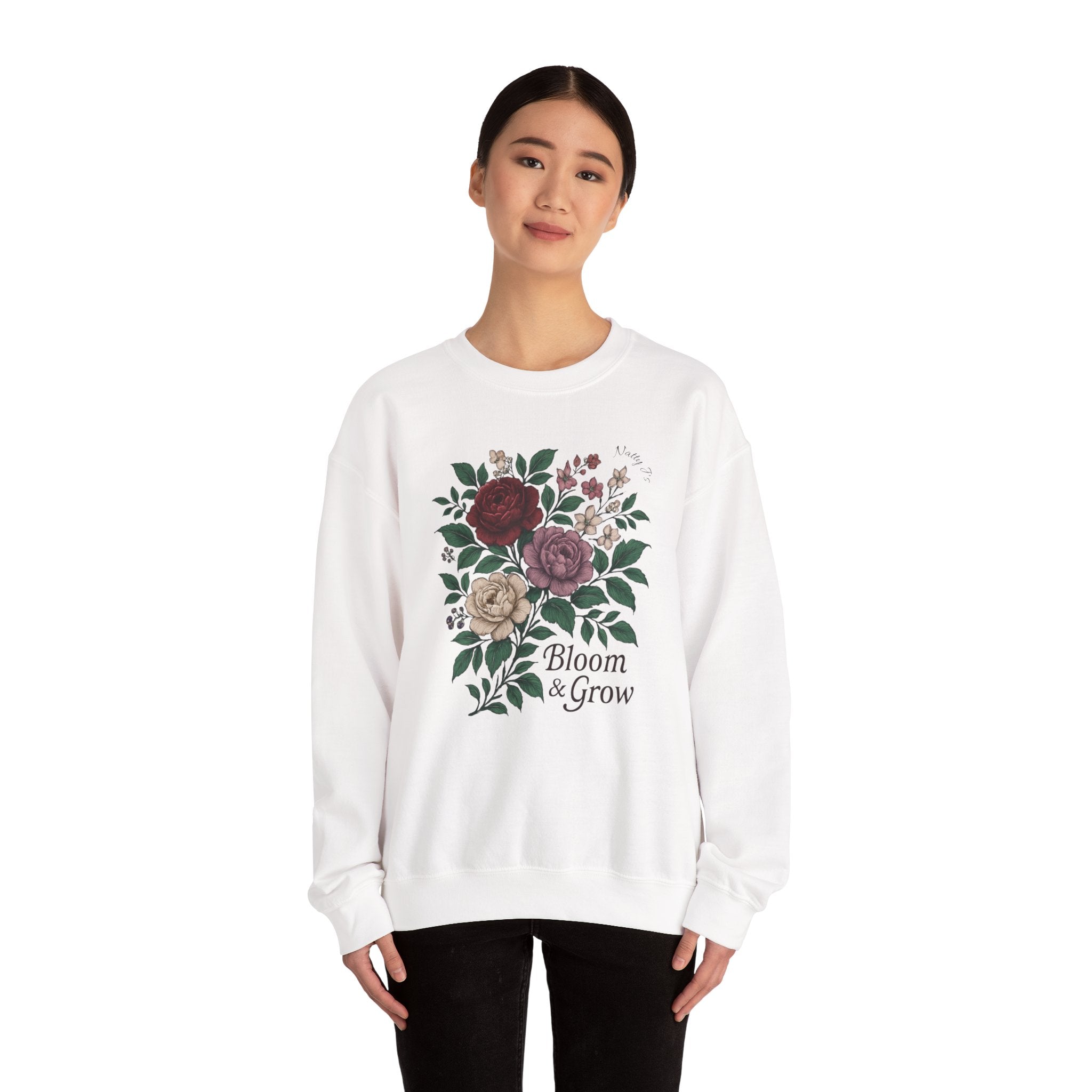 Bloom & Grow Sweatshirt – Floral Botanical Crewneck Pullover | Natty J’s Cozy Boutique Apparel