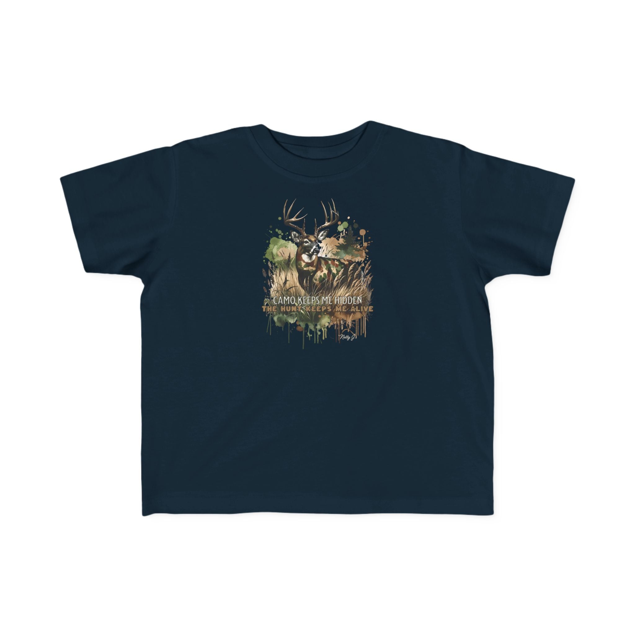 Toddler Camo Keeps Me Hidden T-Shirt – Deer Hunting Graphic Tee for Toddlers | Natty J’s Outdoor Apparel