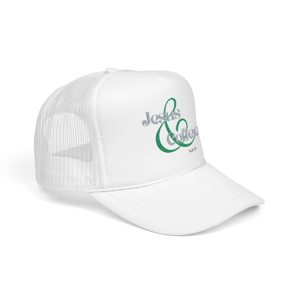 Embroidered Jesus & Coffee Foam Trucker Hat