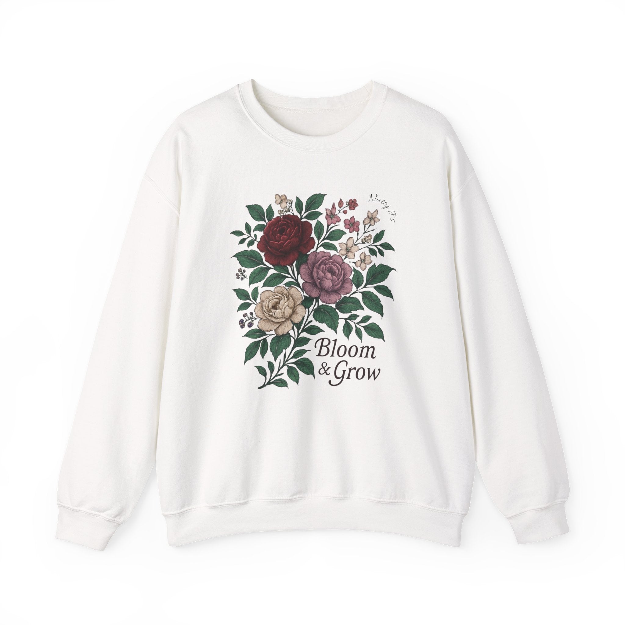 Bloom & Grow Sweatshirt – Floral Botanical Crewneck Pullover | Natty J’s Cozy Boutique Apparel