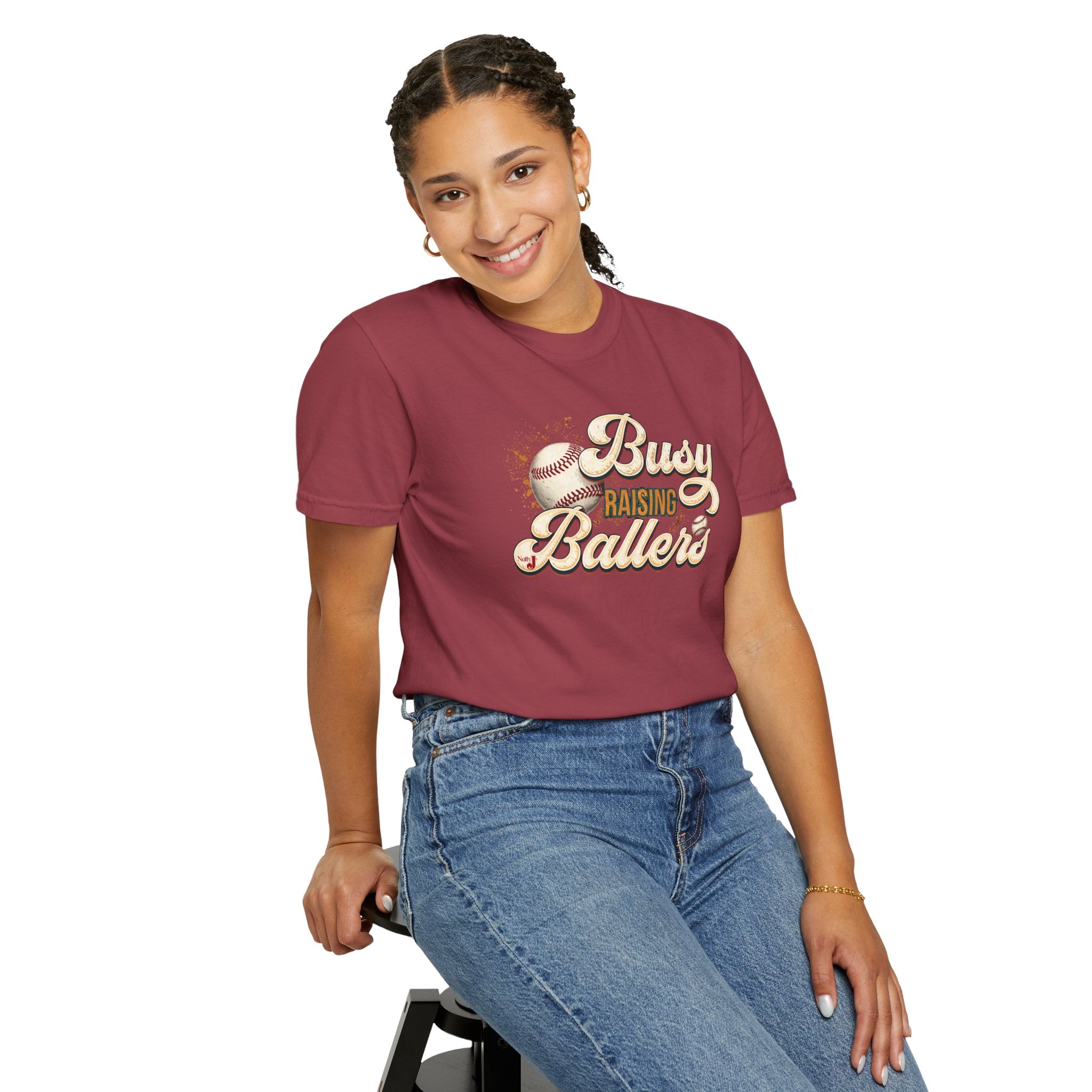 Busy Raising Ballers Baseball Mom T-Shirt – Soft Graphic Tee for Baseball Moms | Natty J’s Apparel