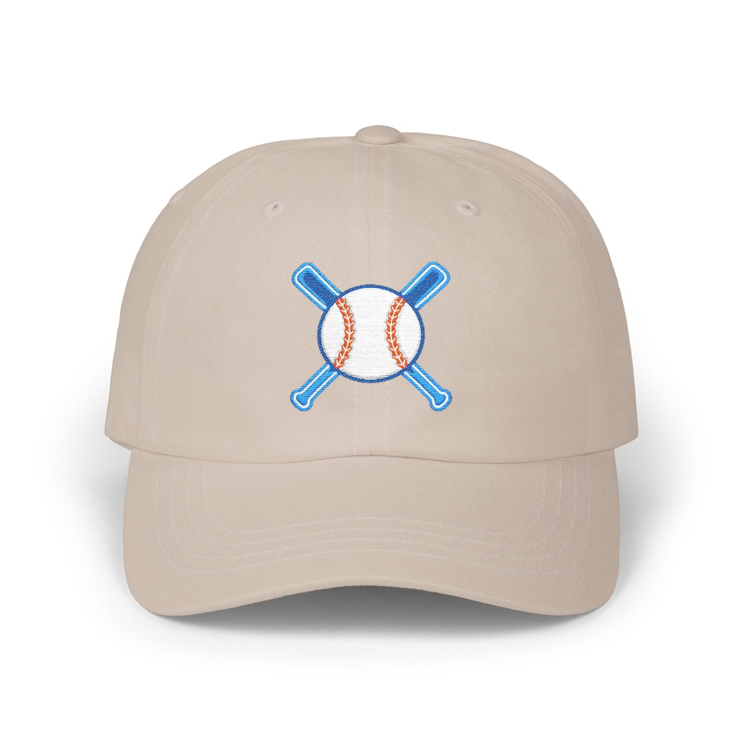 Embroidered Baseball Cap with Bat and Ball Design