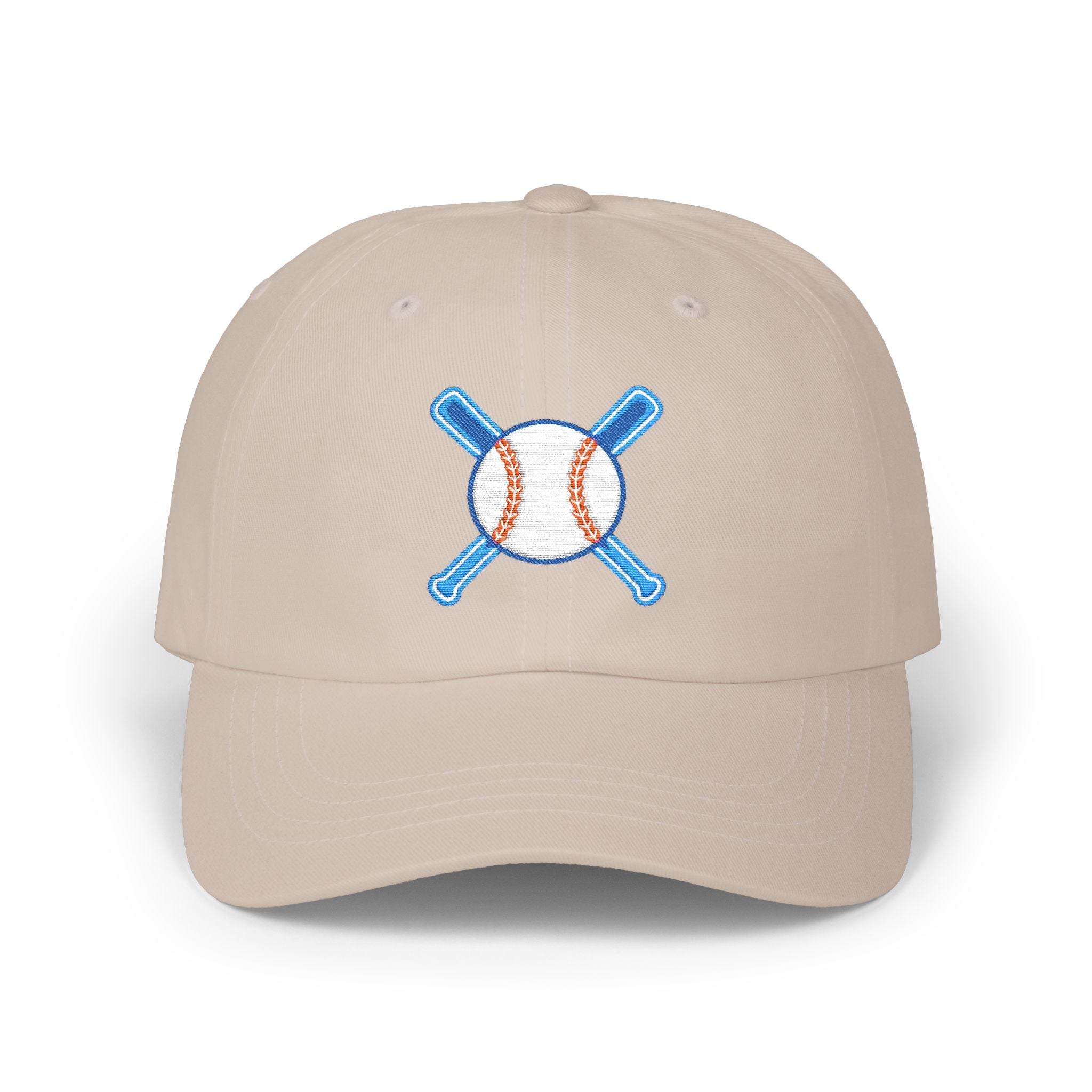 Embroidered Baseball Cap with Bat and Ball Design