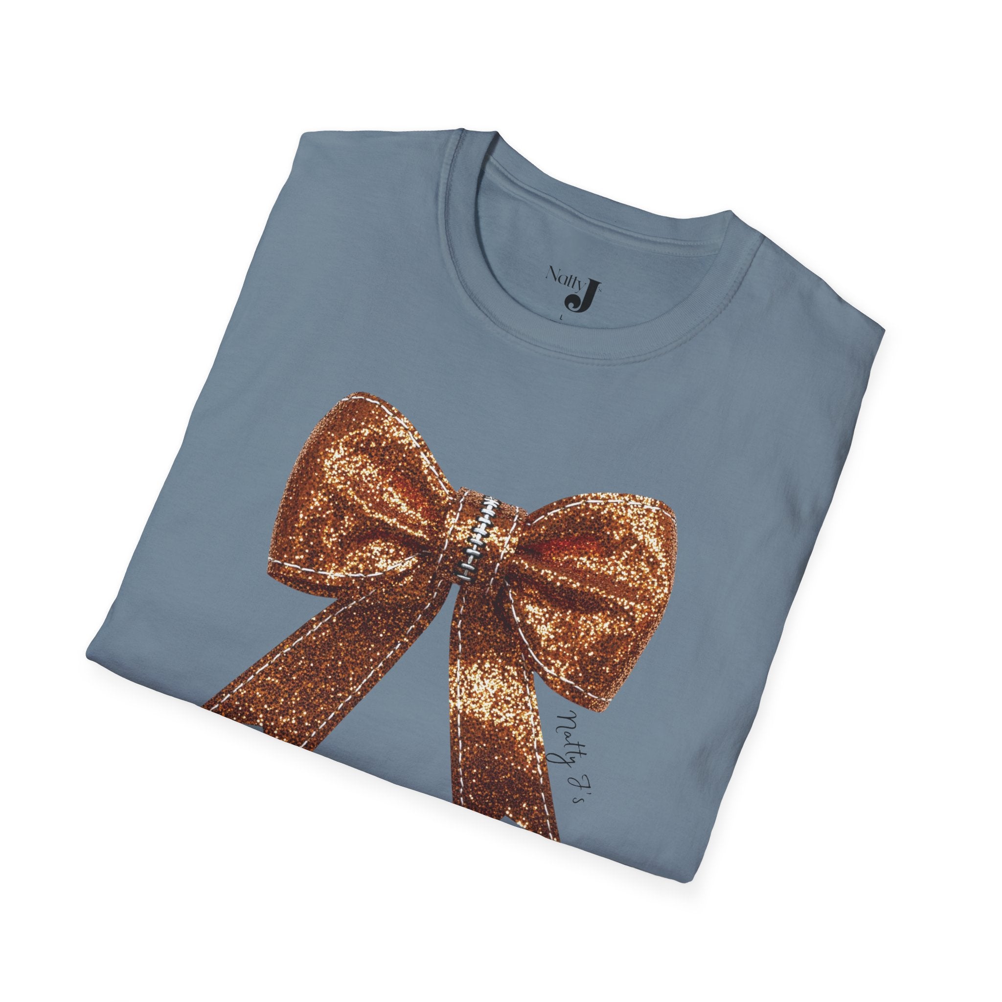 Sparkling Football Bow Womens Unisex Softstyle Cotton T-Shirt