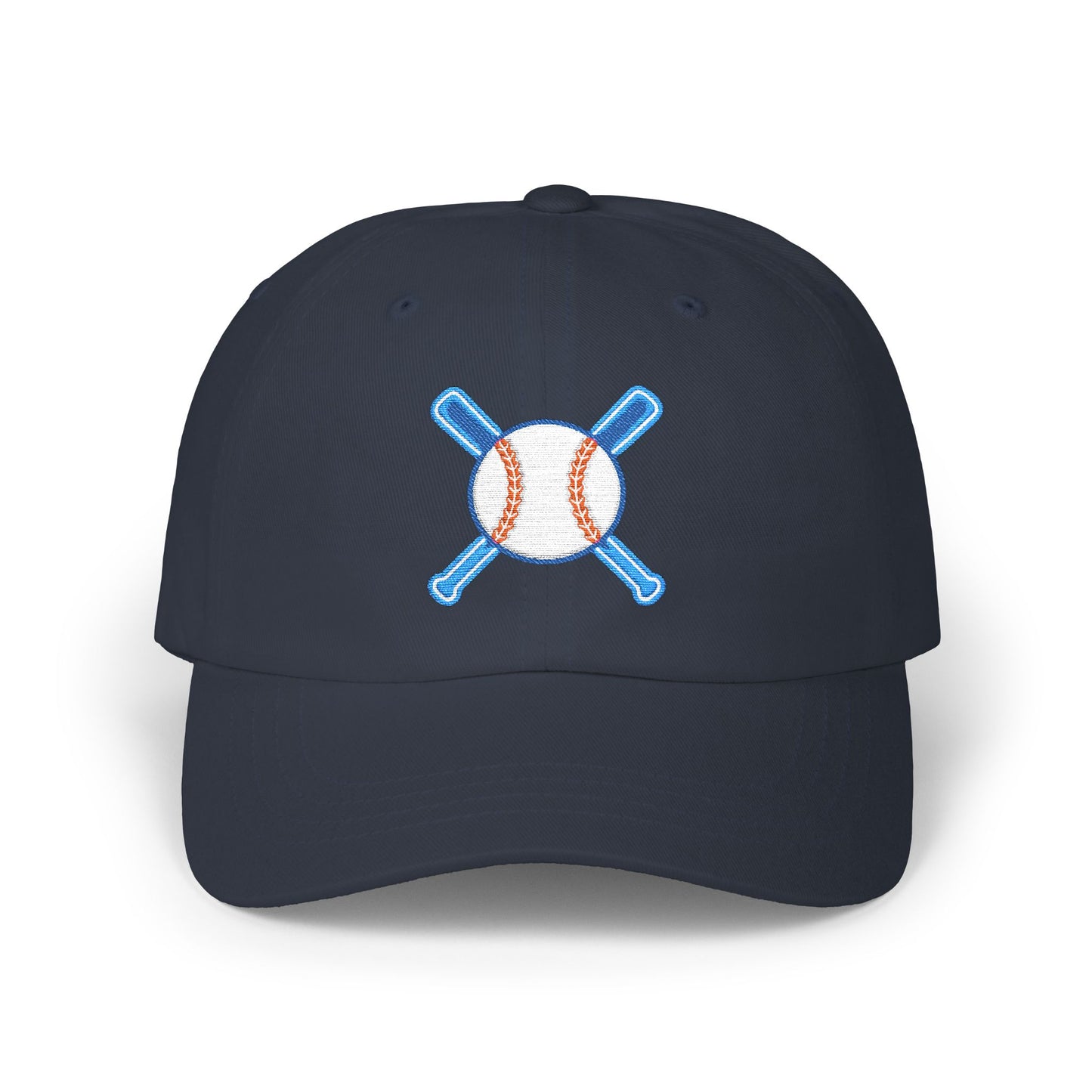 Embroidered Baseball Cap with Bat and Ball Design