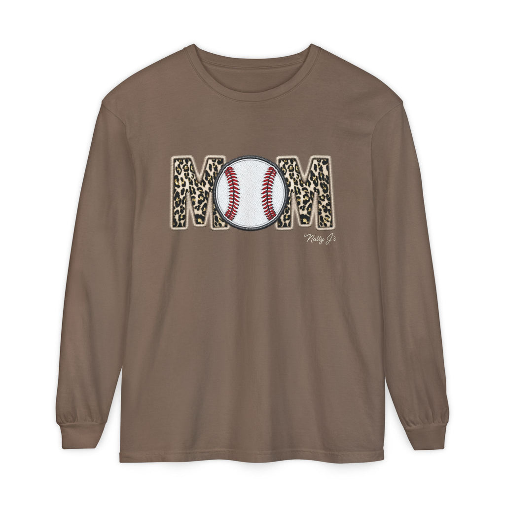 Leopard Baseball MOM Long Sleeve Shirt – Stylish Baseball Mom Graphic Tee | Natty J’s Boutique Apparel