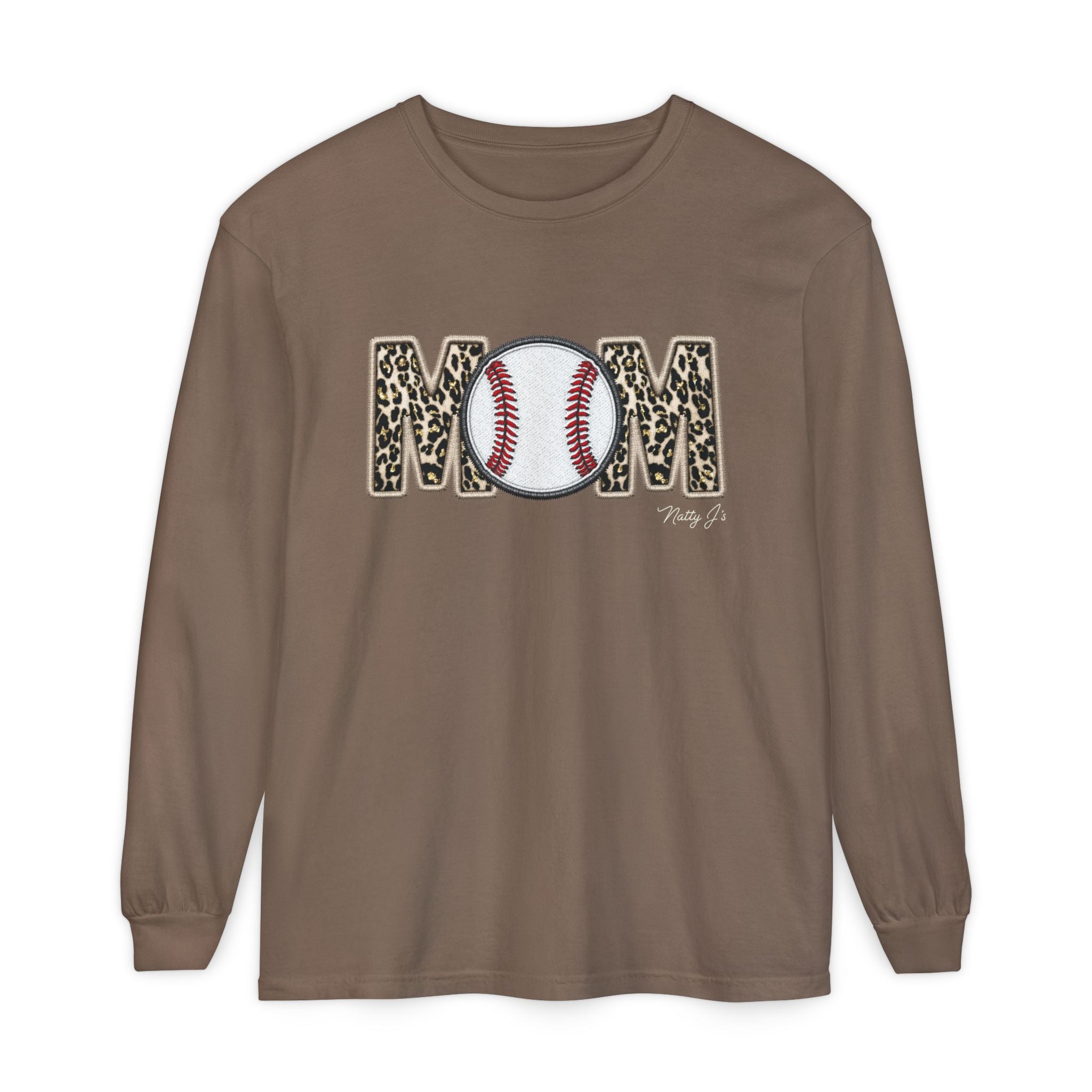 Leopard Baseball MOM Long Sleeve Shirt – Stylish Baseball Mom Graphic Tee | Natty J’s Boutique Apparel