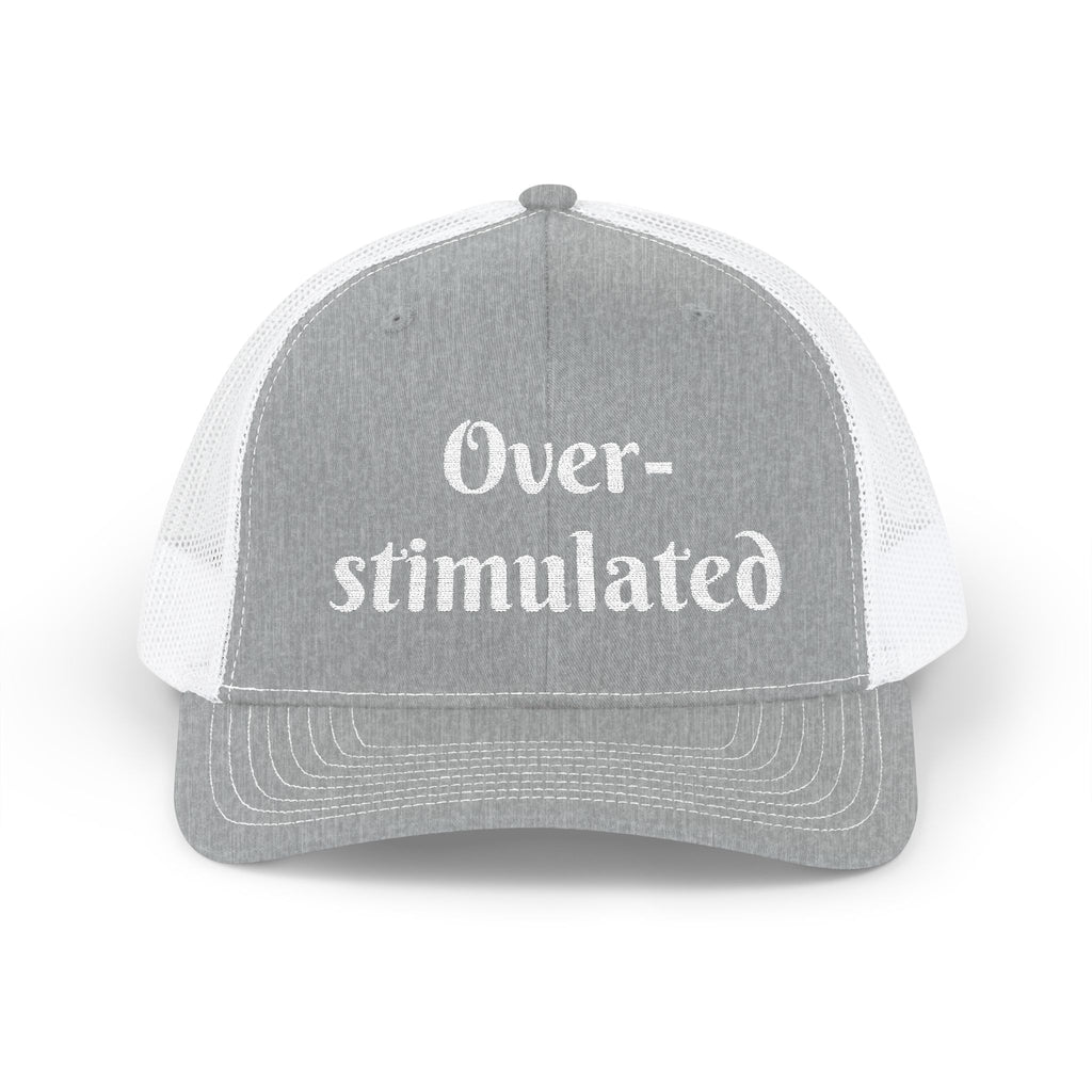"Overstimulated" Embroidered Snapback Trucker Cap, Funny Cap for Anxiety Relief, Gift for Mental Health Awareness, Casual Style, Unisex Hat