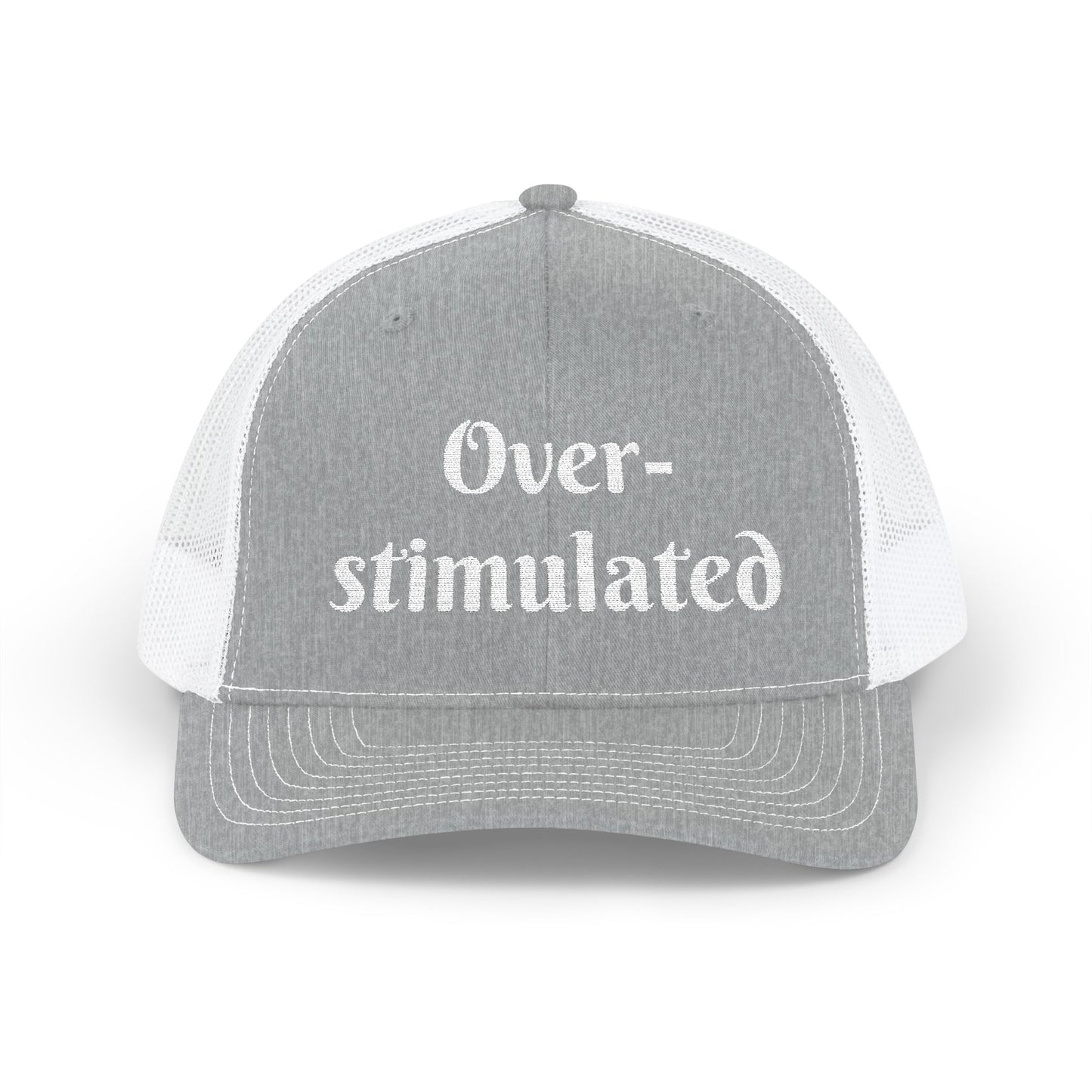 "Overstimulated" Embroidered Snapback Trucker Cap, Funny Cap for Anxiety Relief, Gift for Mental Health Awareness, Casual Style, Unisex Hat