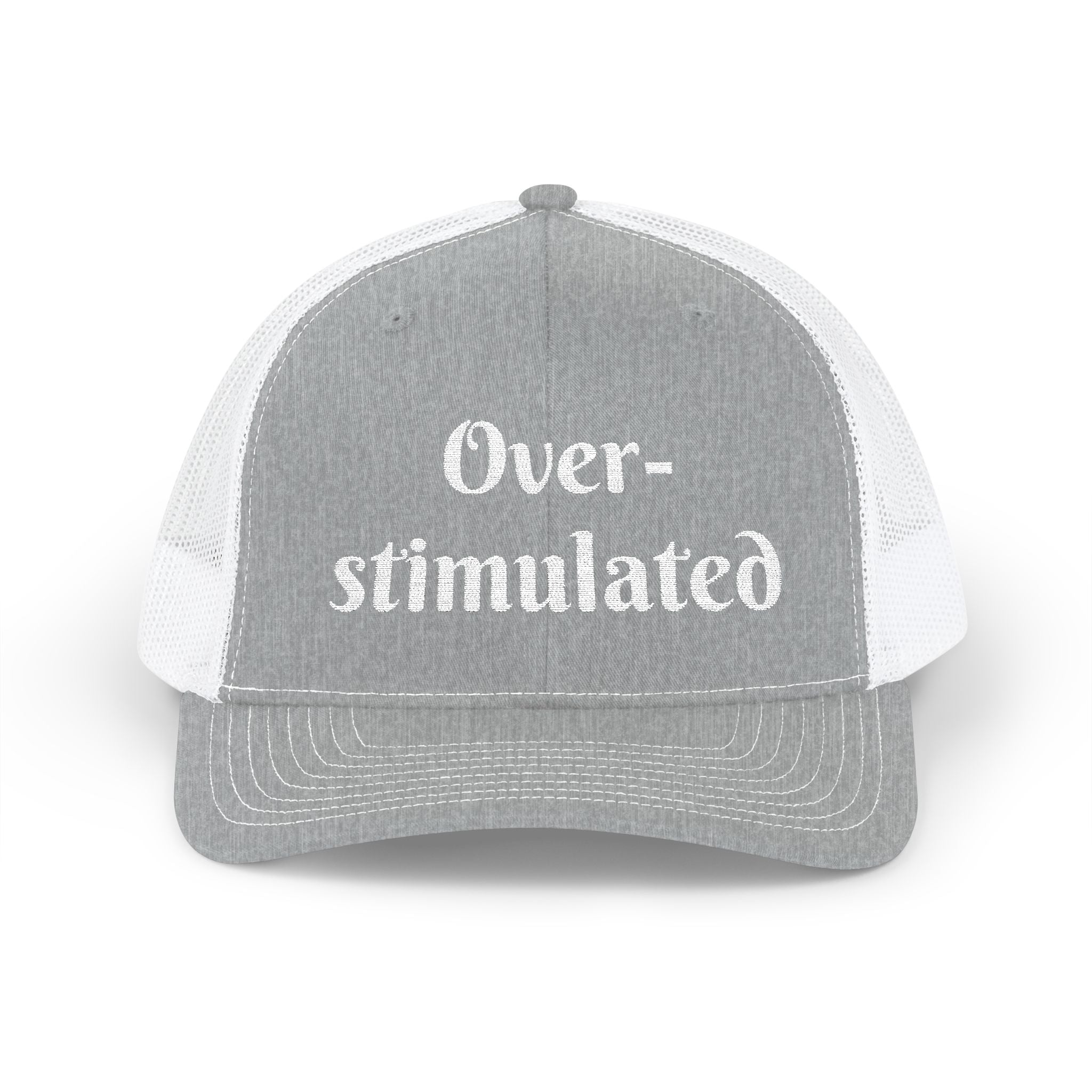"Overstimulated" Embroidered Snapback Trucker Cap, Funny Cap for Anxiety Relief, Gift for Mental Health Awareness, Casual Style, Unisex Hat