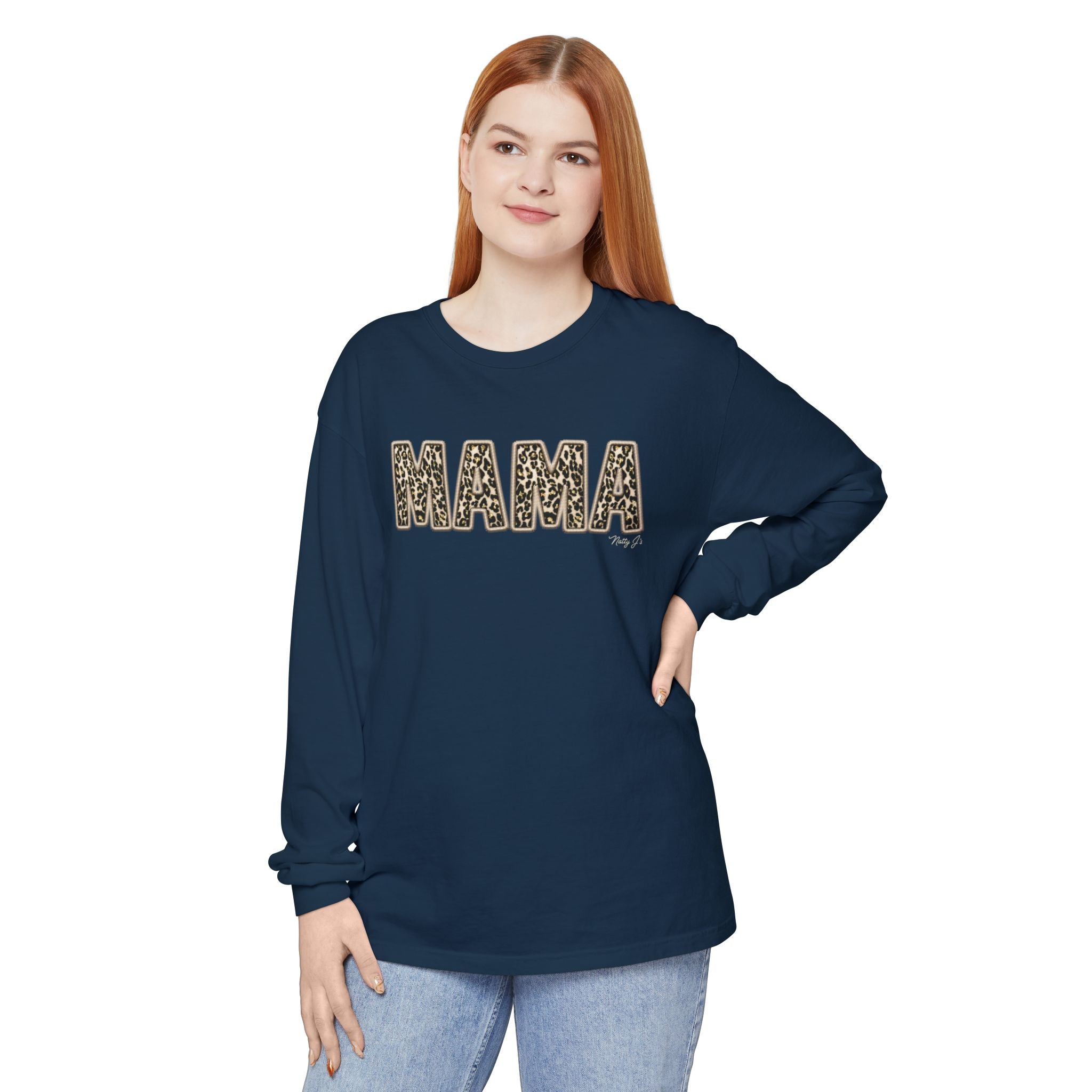 Mama Leopard Print Long Sleeve Tshirt, Trendy Mama Crewneck, Cozy Mom Pullover, Neutral Mom Aesthetic Tshirt, Boutique Women’s Apparel