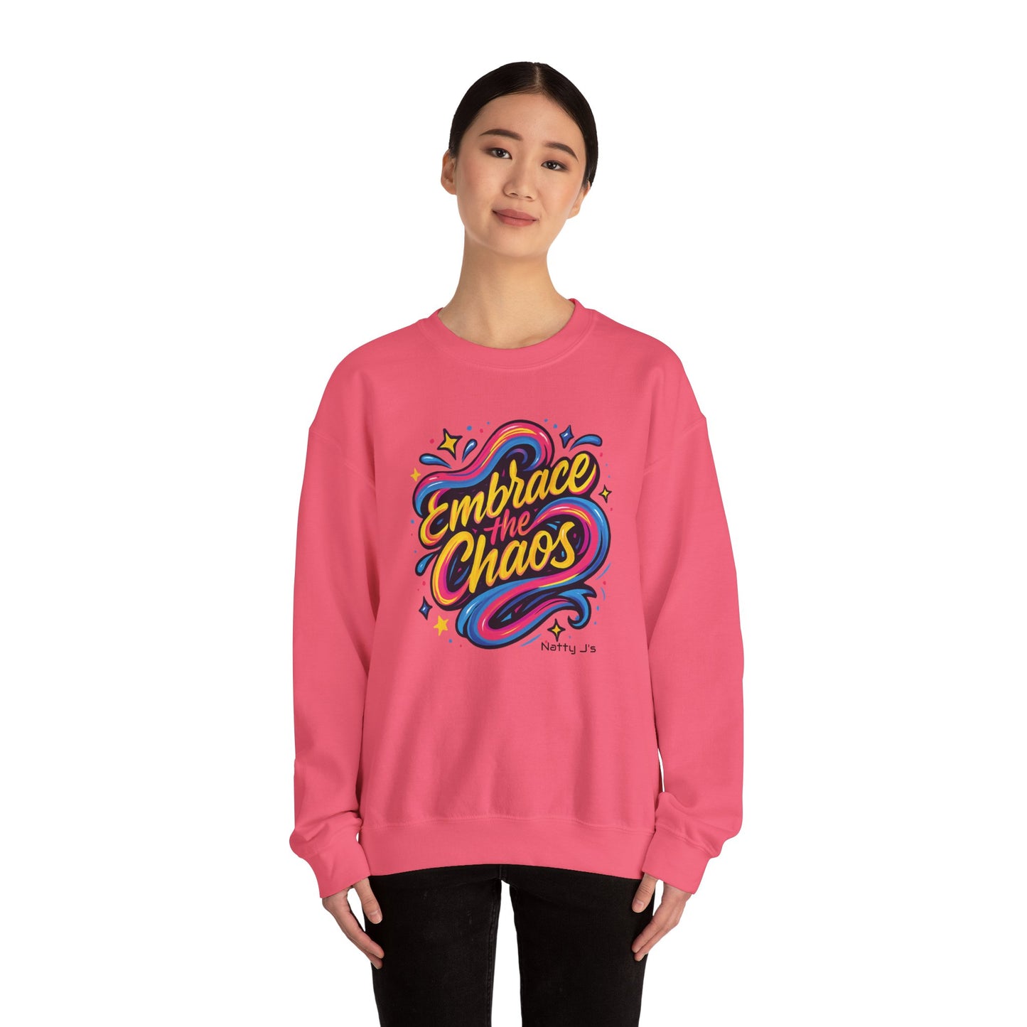 " Embrace the Chaos" Vibrant, Bright, Colorful, Soft Cotton Blend Unisex Heavy Blend™ Crewneck Sweatshirt