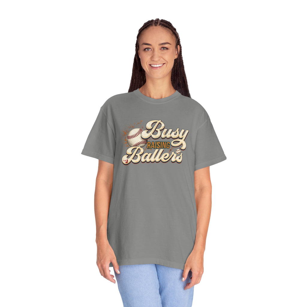 Busy Raising Ballers Baseball Mom T-Shirt – Soft Graphic Tee for Baseball Moms | Natty J’s Apparel