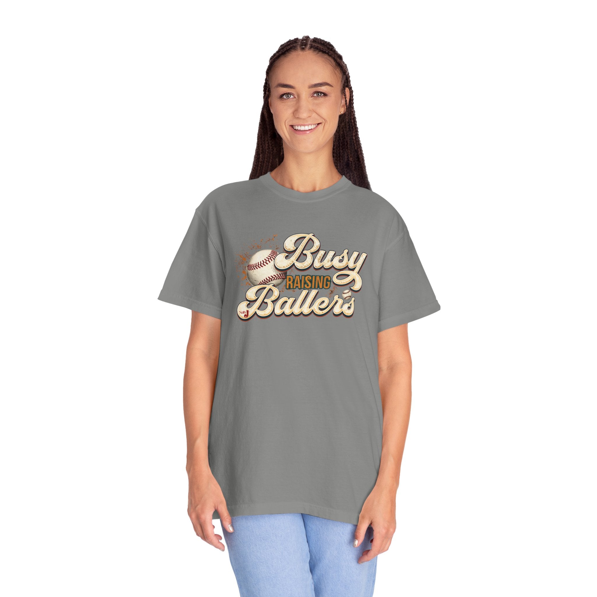 Busy Raising Ballers Baseball Mom T-Shirt – Soft Graphic Tee for Baseball Moms | Natty J’s Apparel