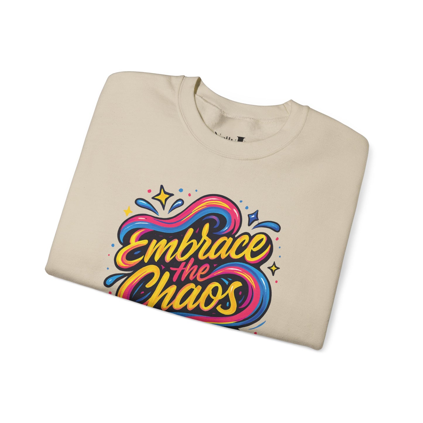 " Embrace the Chaos" Vibrant, Bright, Colorful, Soft Cotton Blend Unisex Heavy Blend™ Crewneck Sweatshirt