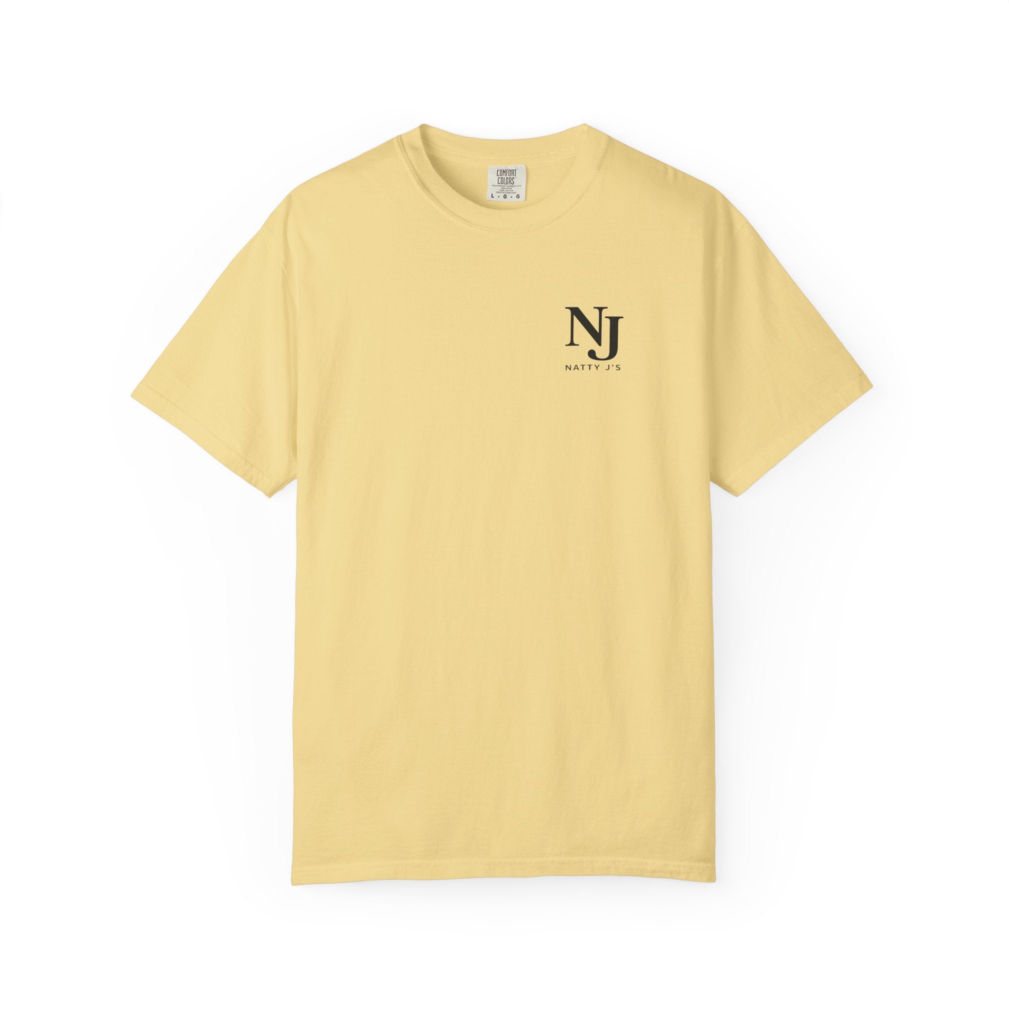 Yellow (Butter) t-shirt with a 'NJ NattyJ's' Left Chest logo on the chest against a white background