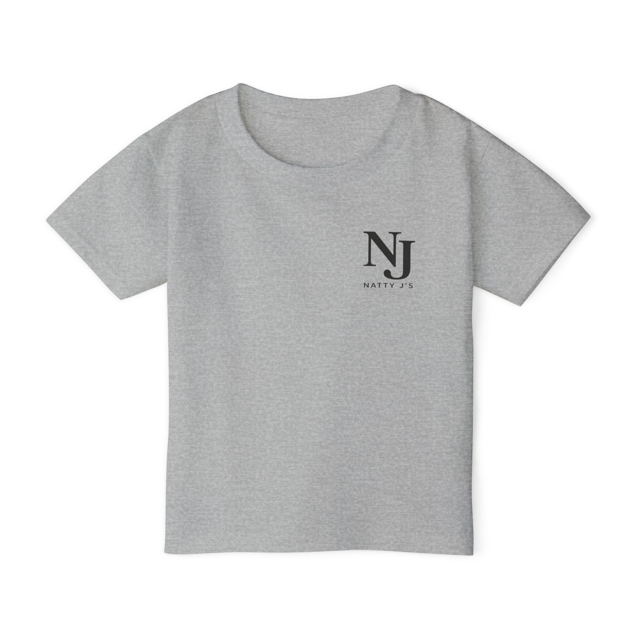 Gray t-shirt with "NJ NattyJ's" Left Chest logo on a white background