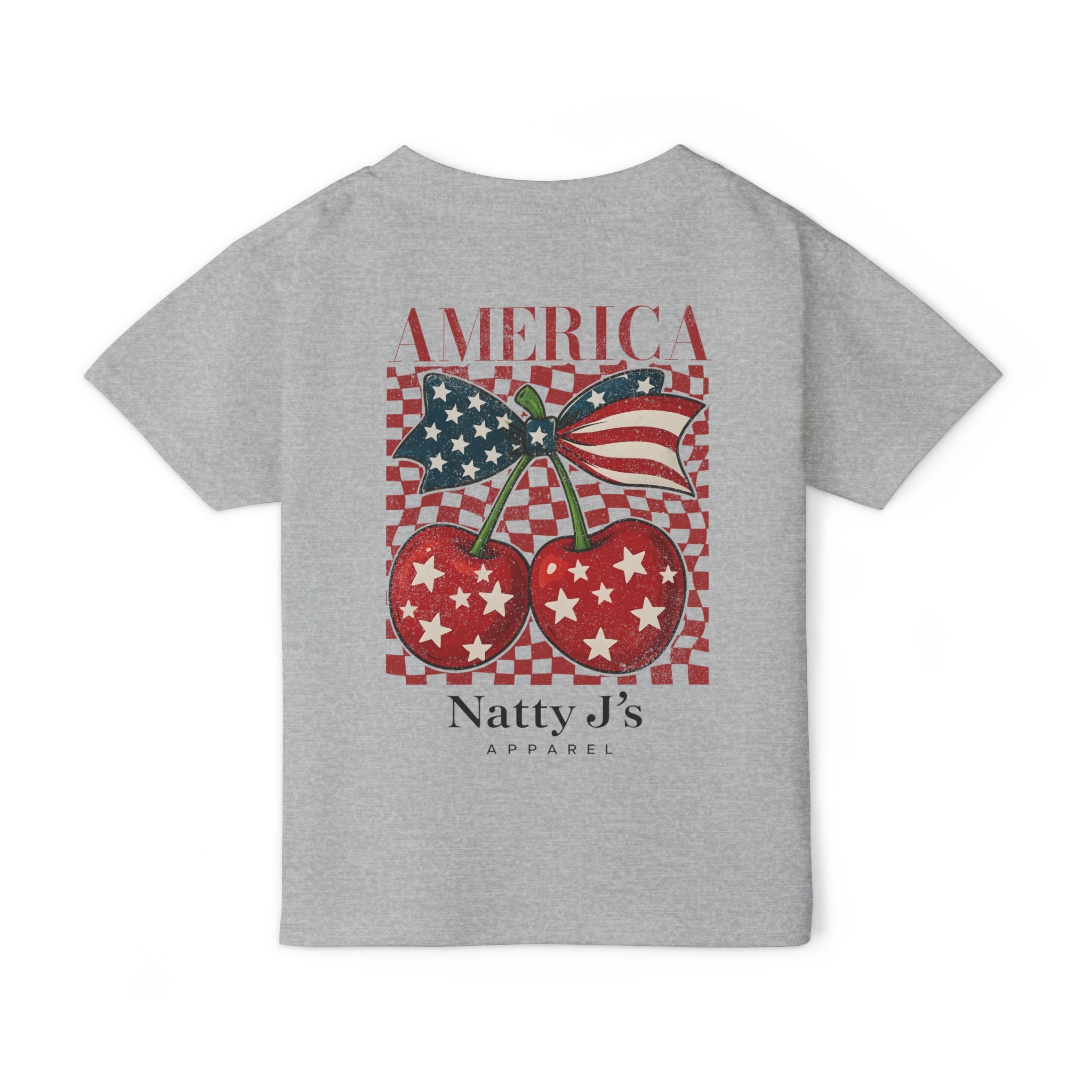 Grey youth patriotic cherry shirt with American flag bow and red white blue design on light blue t-shirt
kids 4th of July shirt with cherries and American flag graphic
America cherry youth t-shirt patriotic summer outfit for kids
red white blue cherry graphic tee for kids independence day shirt
trendy patriotic kids shirt with vintage cherry design Featuring NattyJ's Apparel