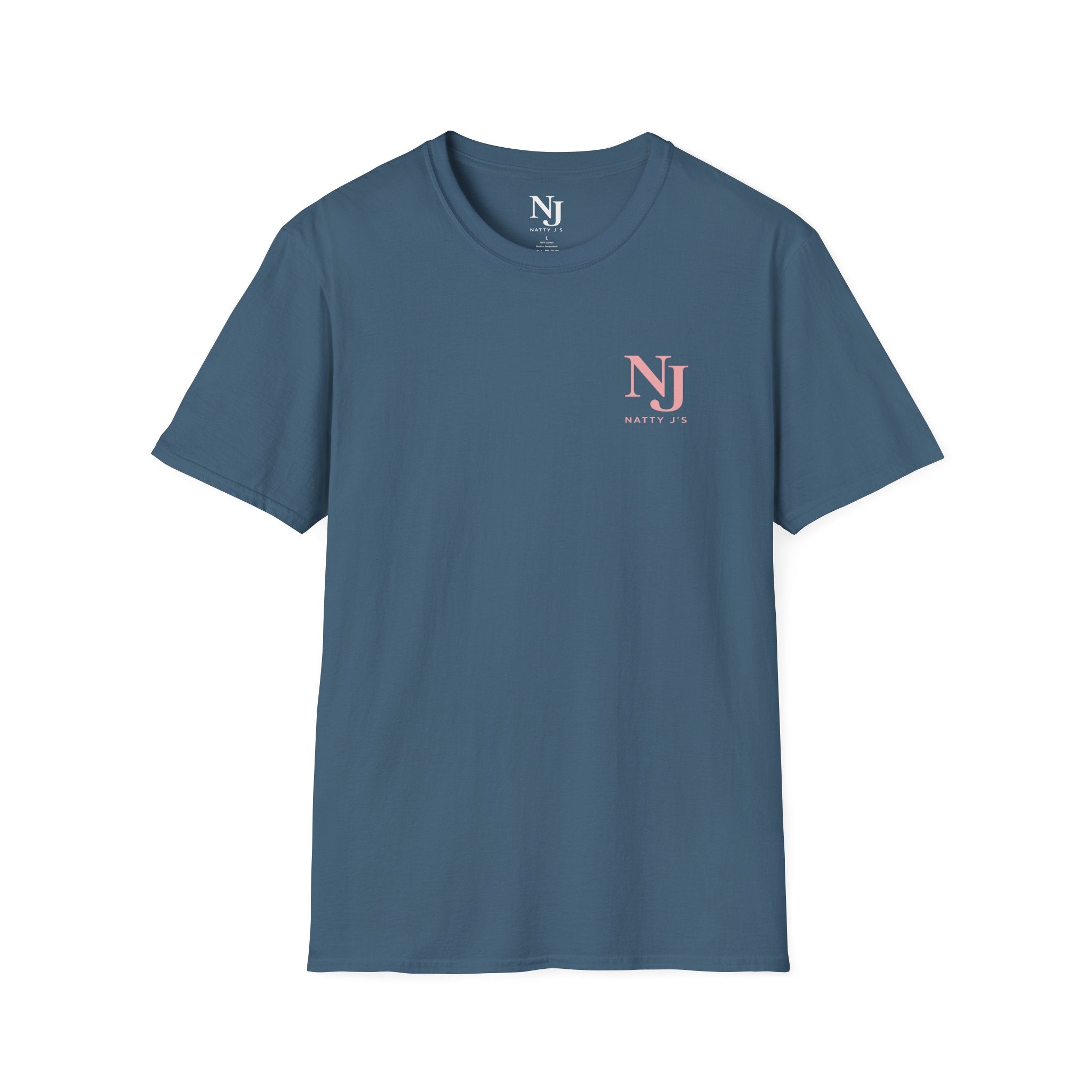 Blue (Indigo Blue)  t-shirt with 'NJ NattyJ's' front left chest Logo