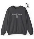Dark gray sweatshirt with 'Baseball Mama' text and bow graphic on a white background, featuring Natty J's logo.