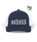 Navy and white cap with 'Baseball Mama' text on a white background, featuring the Natty J's logo.